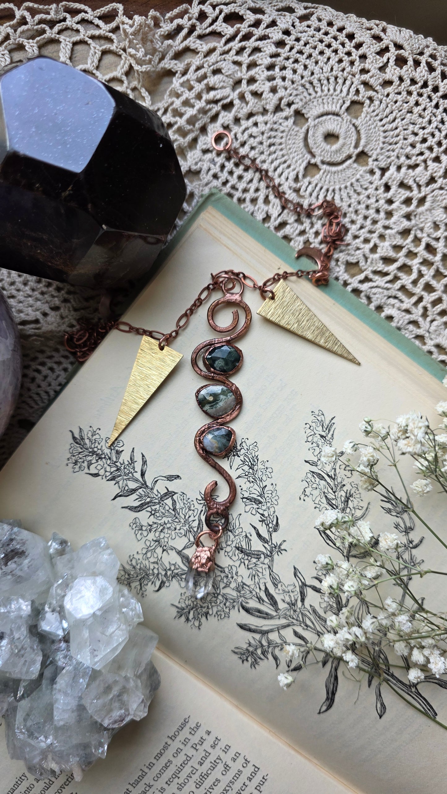 Rooted: Ocean Jasper and Quartz Copper Spiral Necklace