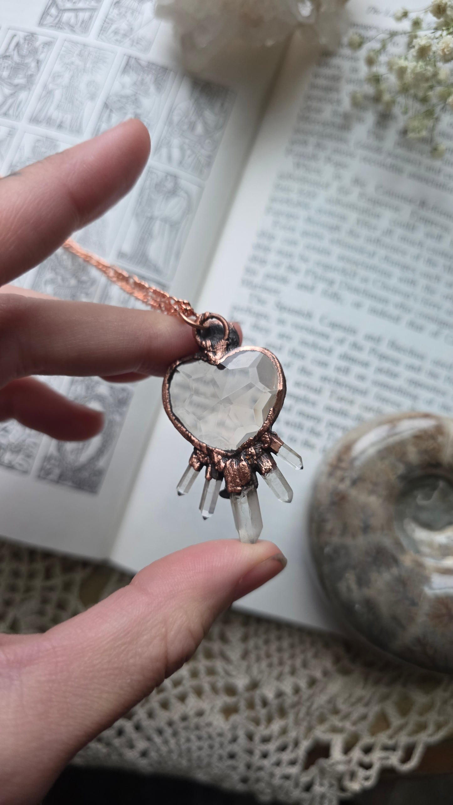 Smokey Quartz Heart and Garnet with Quartz Copper Necklace