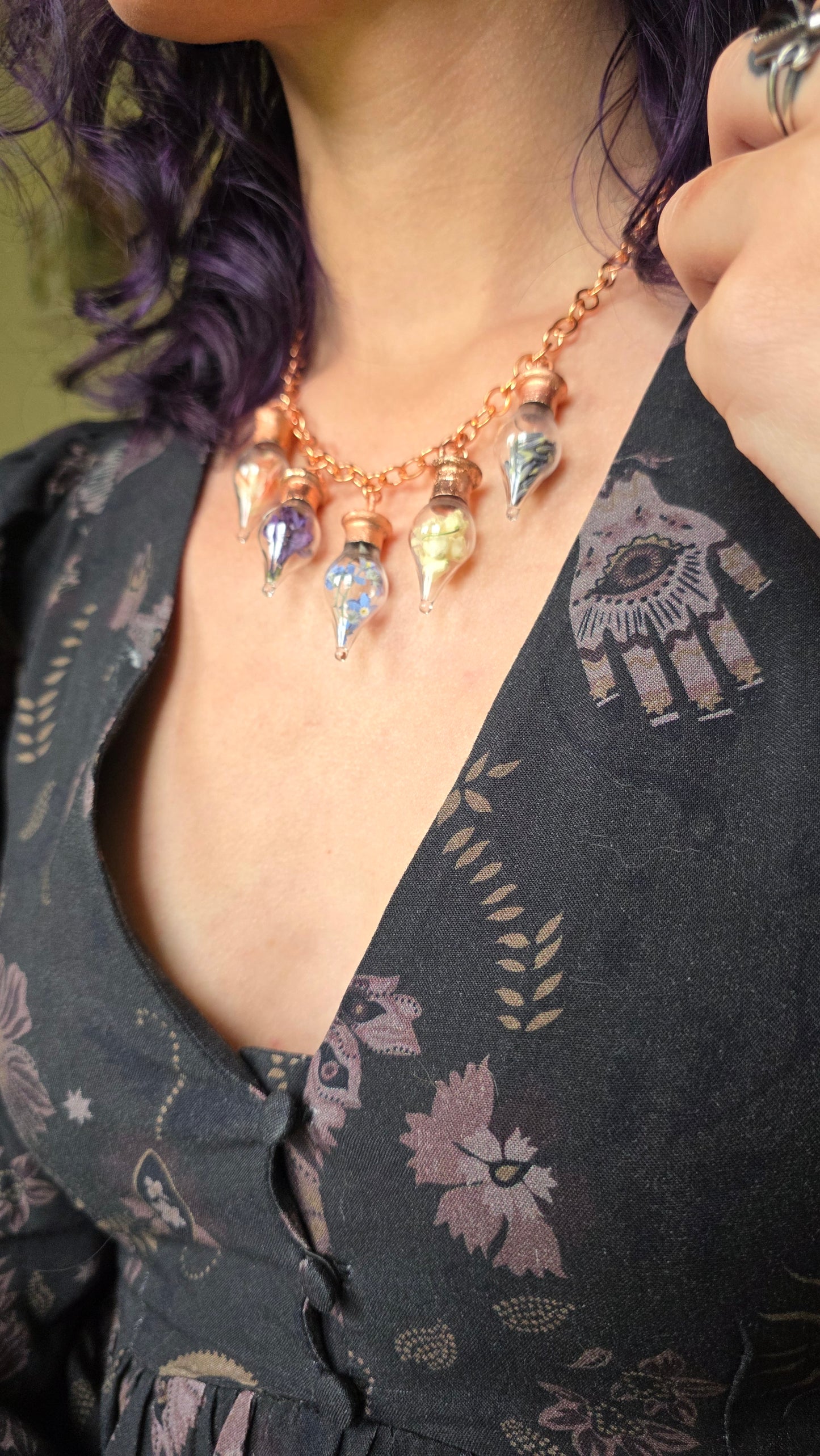 Floral vial copper choker