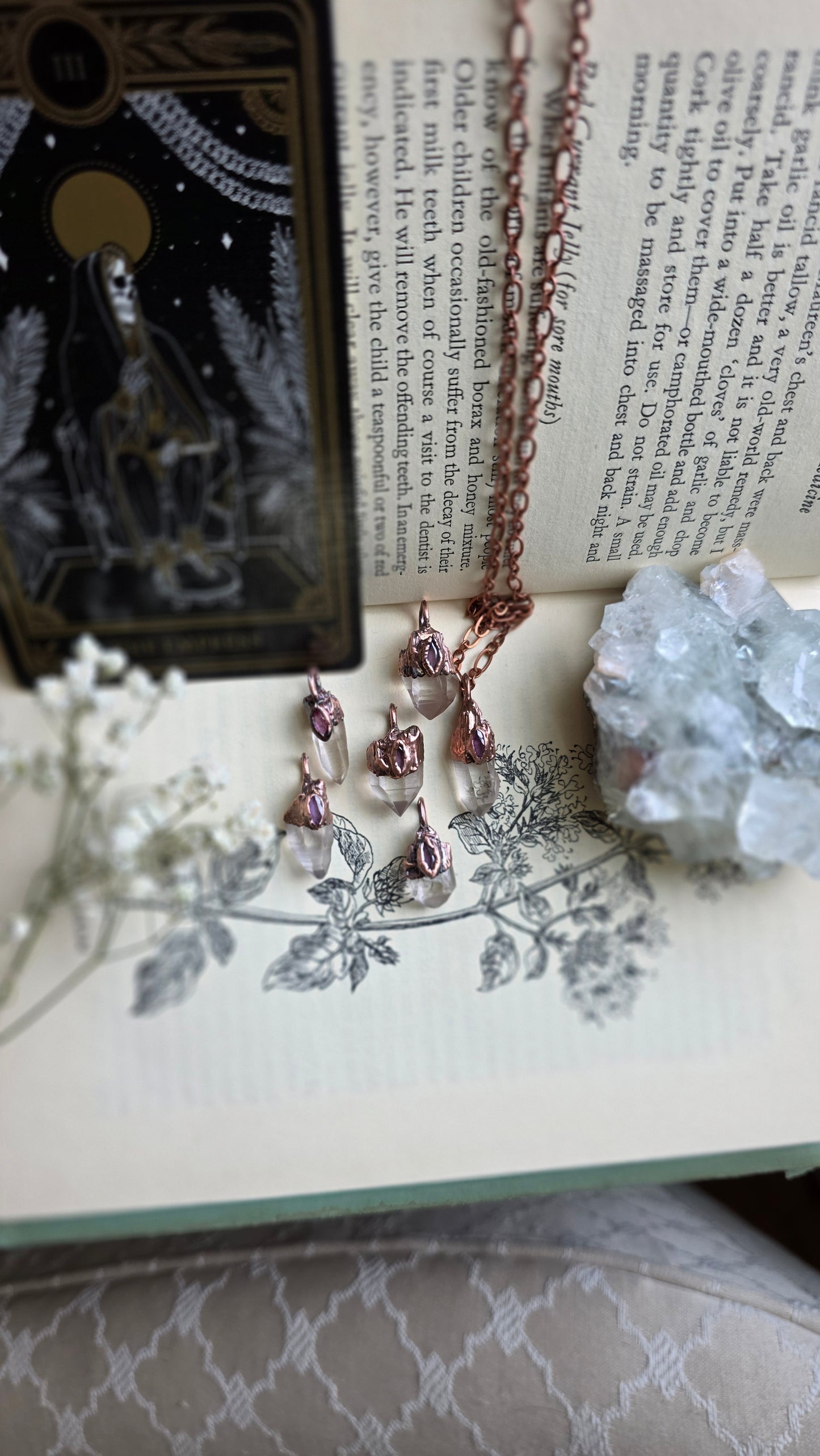 Quartz with Pink Sapphire Copper Necklace