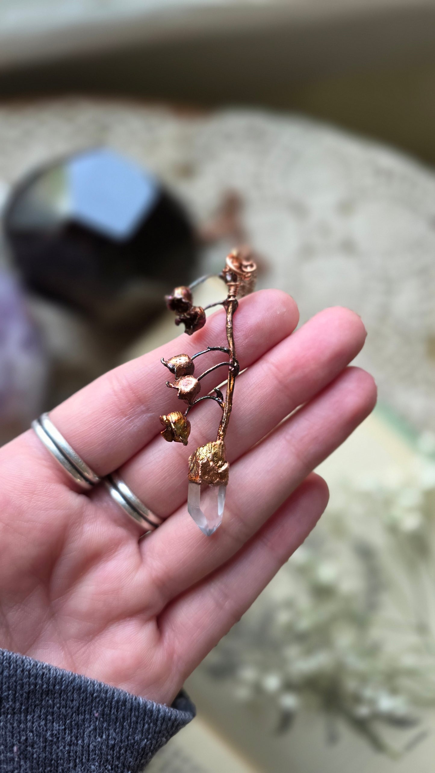 Rooted: Quartz with Real Lily of The Valley
