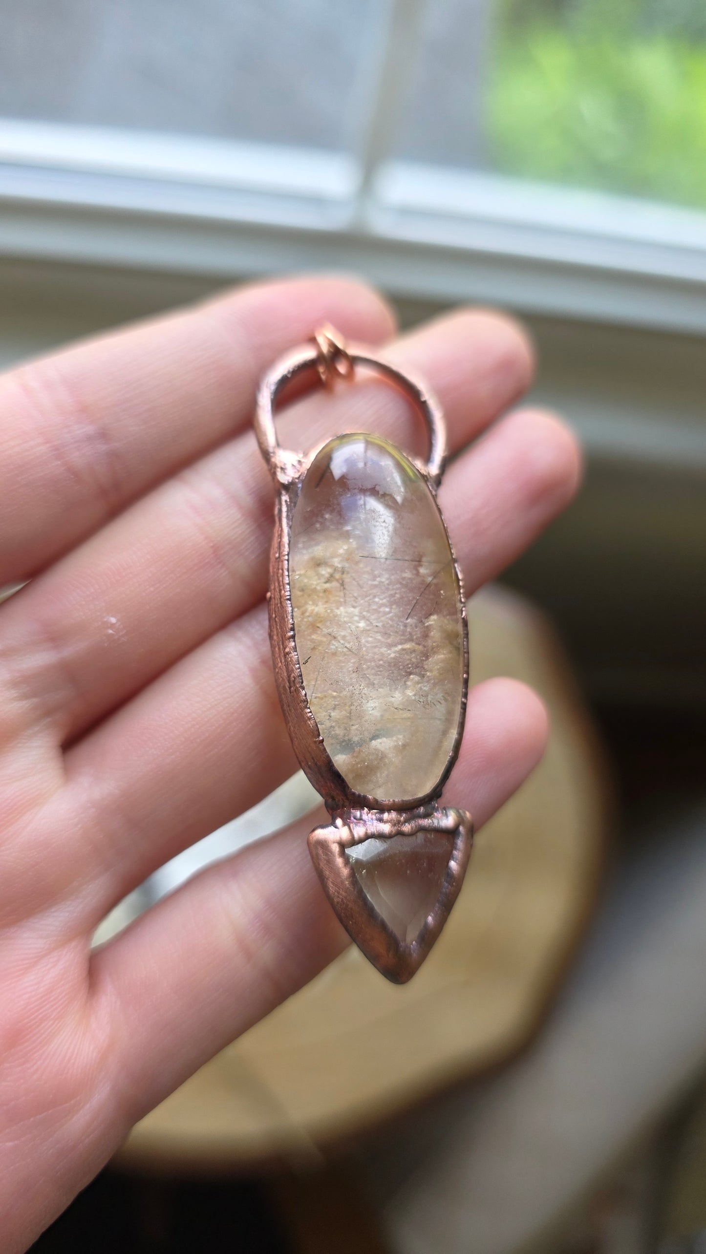 The High Priestess: Rutilated Lodolite with Libyan Desert Glass Copper Necklace