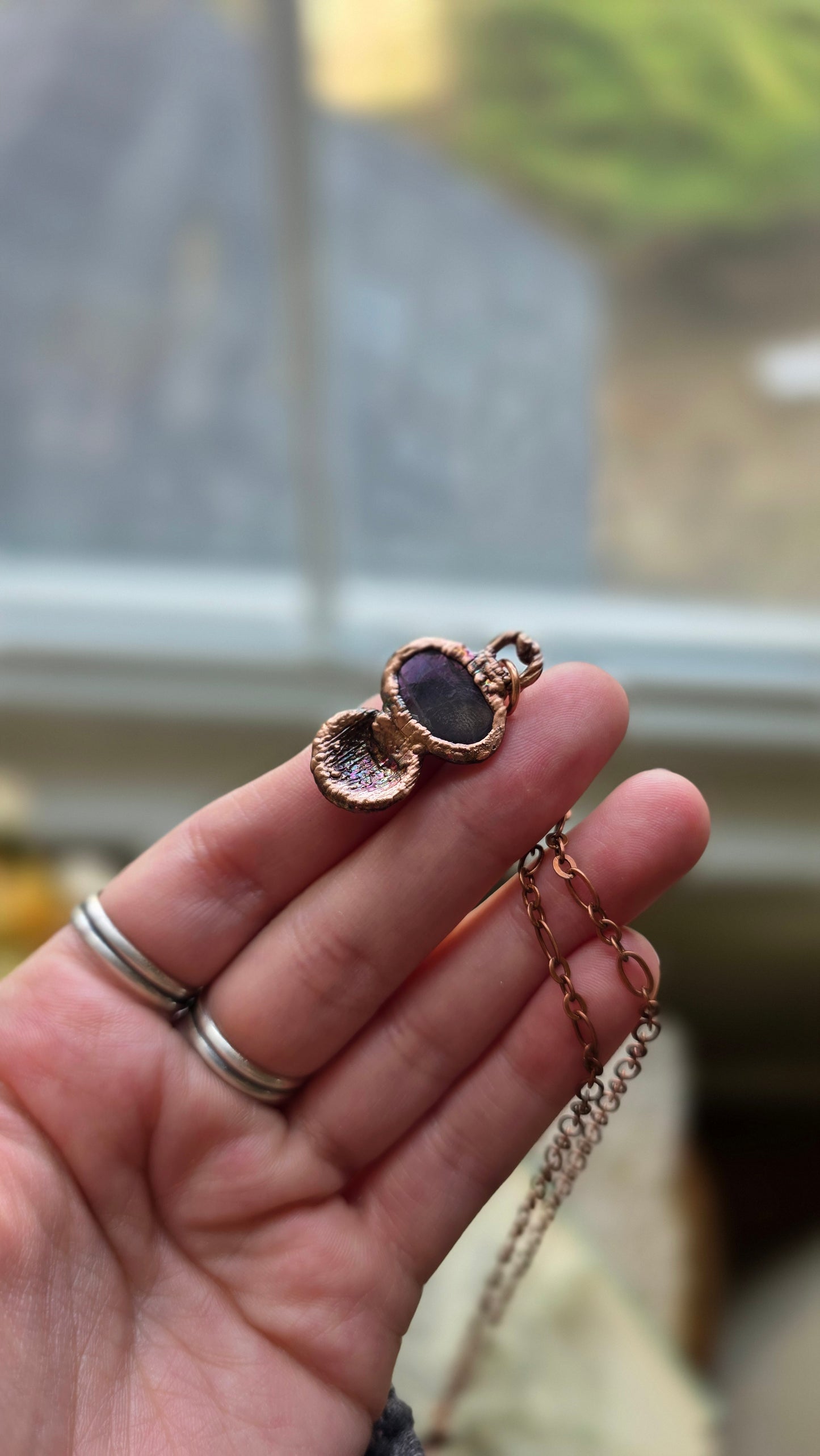 Rooted: Gem Kyanite with Real Shell Copper Necklace