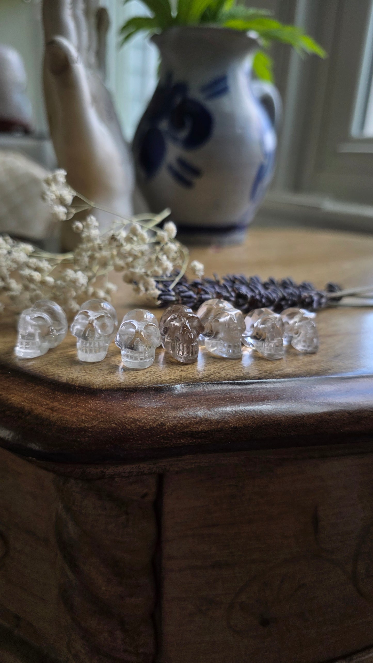 Faceted quartz skull bead necklace