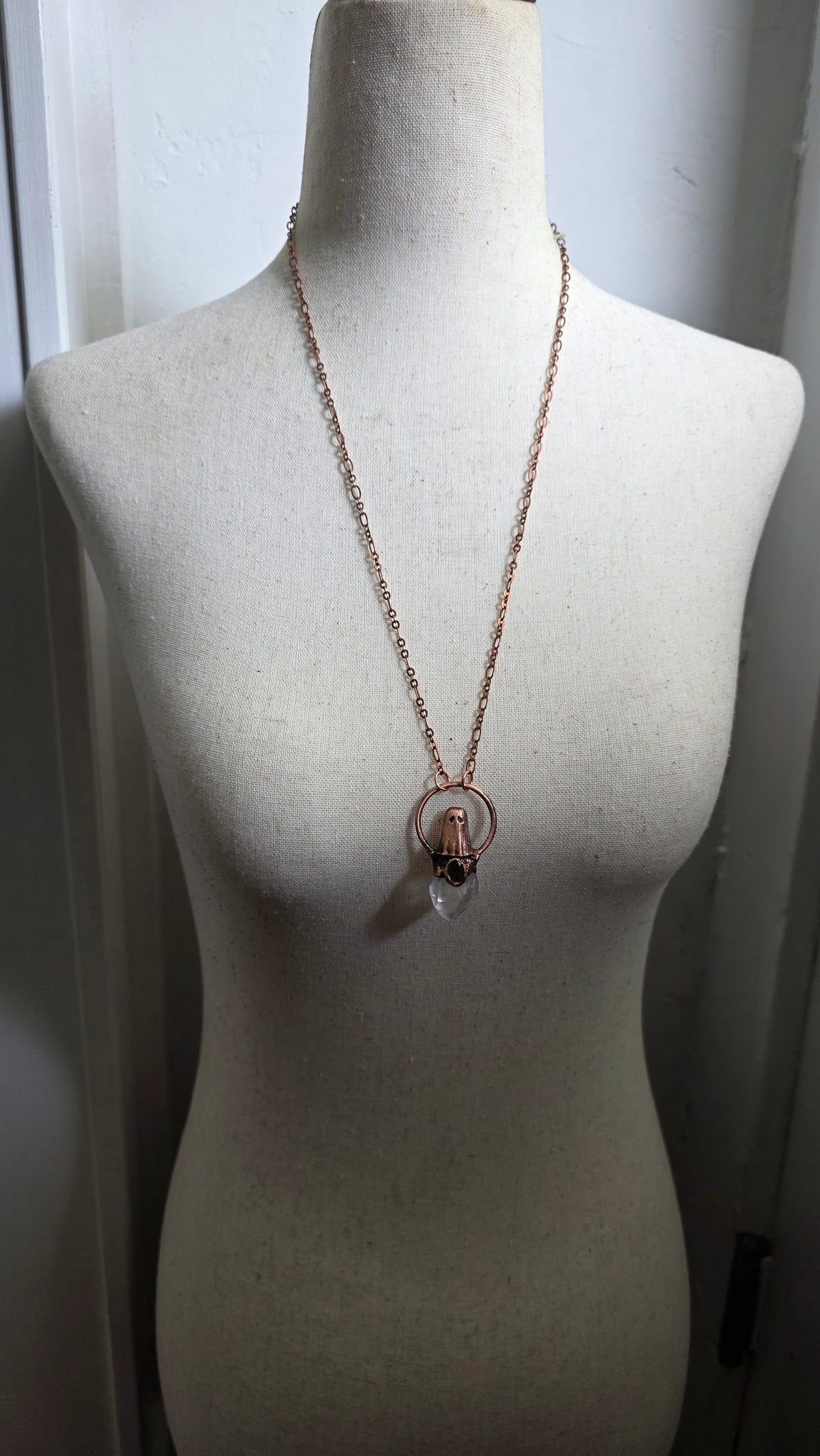 jdrewsilvers and xtwii collaboration: Quartz and Green Tourmaline Copper Sheet Ghost Necklace