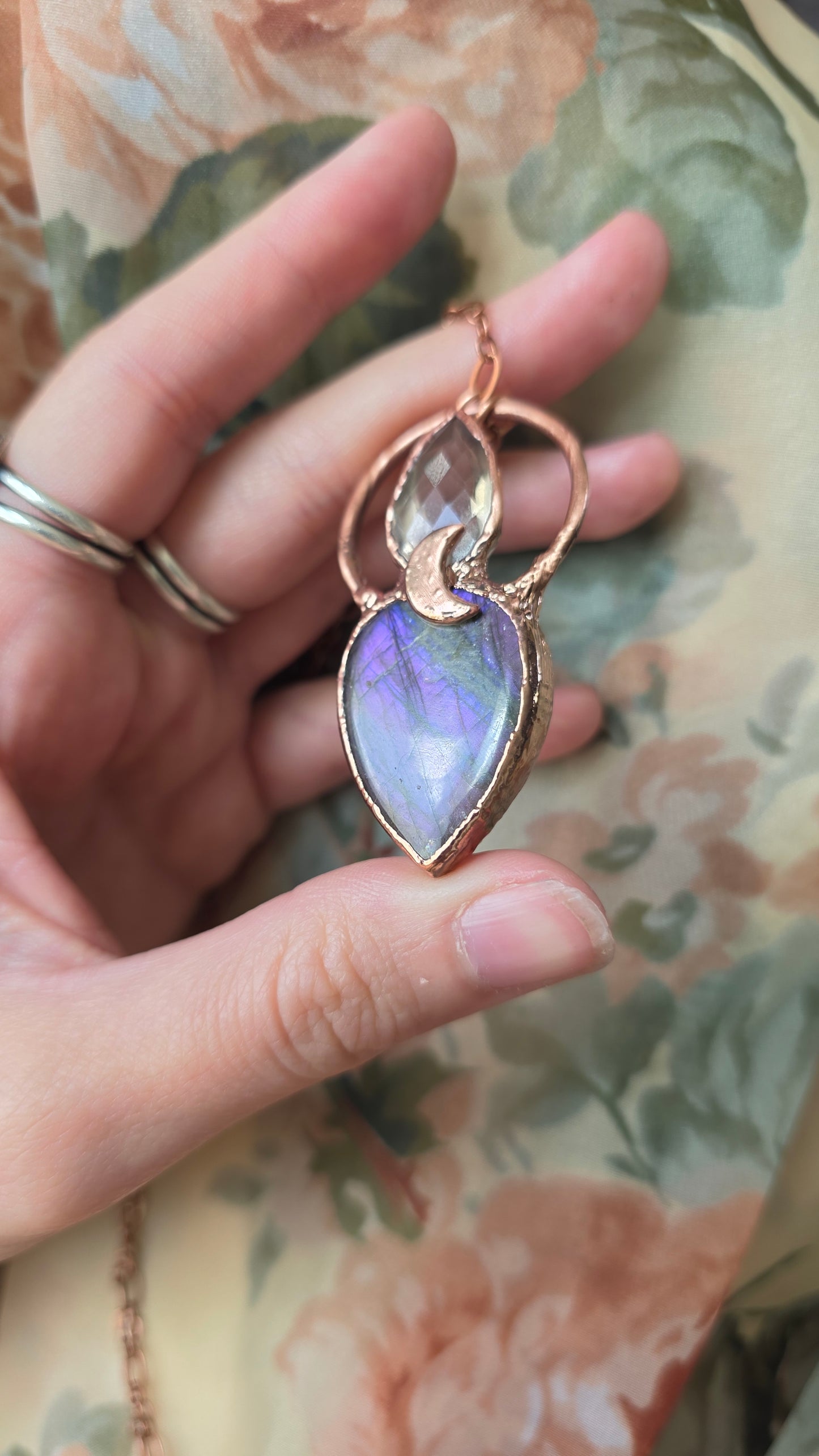 Labradorite with Smokey Quartz Copper Necklace