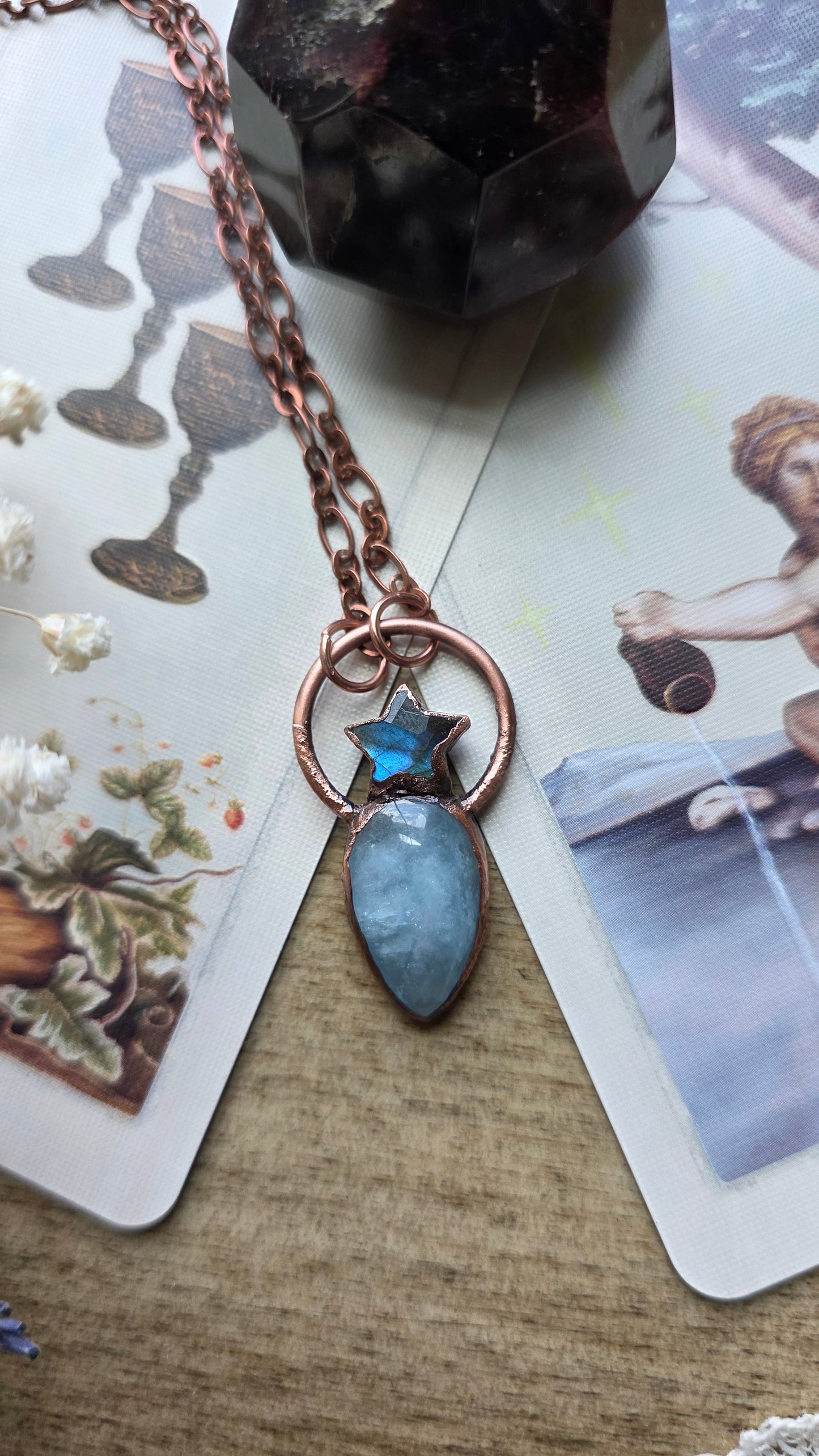 Aquamarine and Labradorite Star Copper Necklace