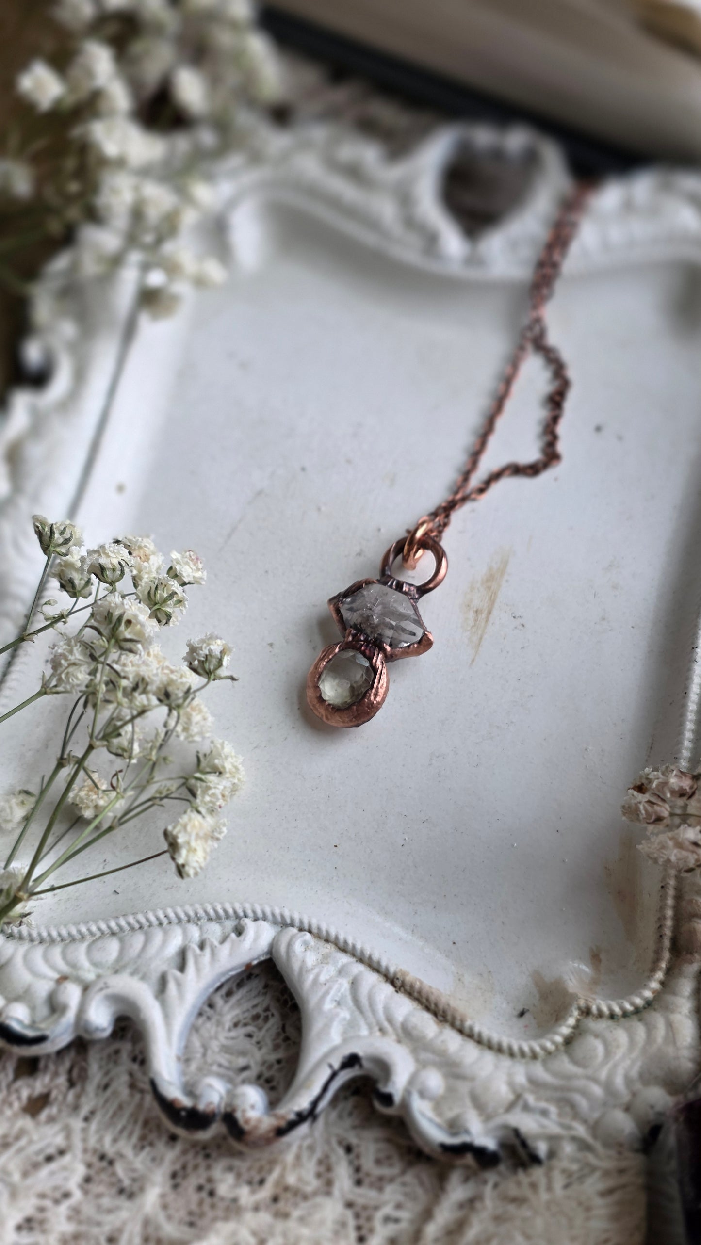 Herkimer Quartz with Libyan Desert Glass Copper Choker