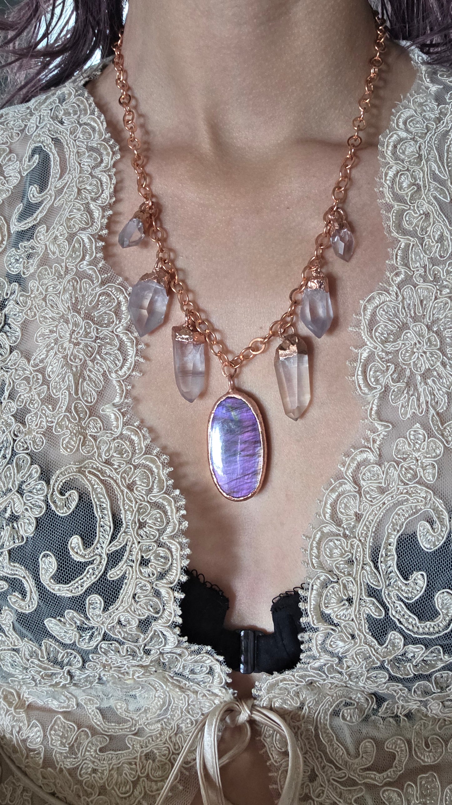 Purple Labradorite and Quartz Copper Necklace