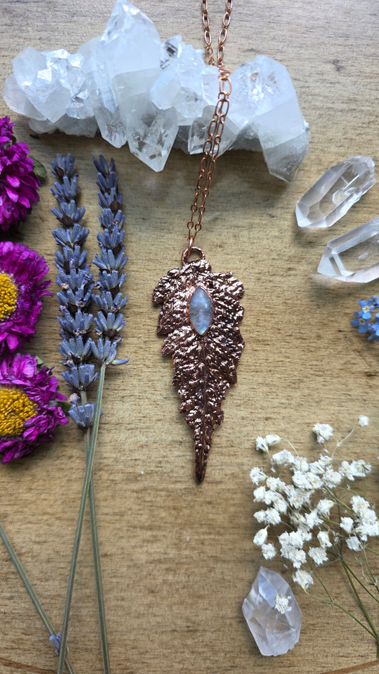 Copper Encased Real Fern with Moonstone