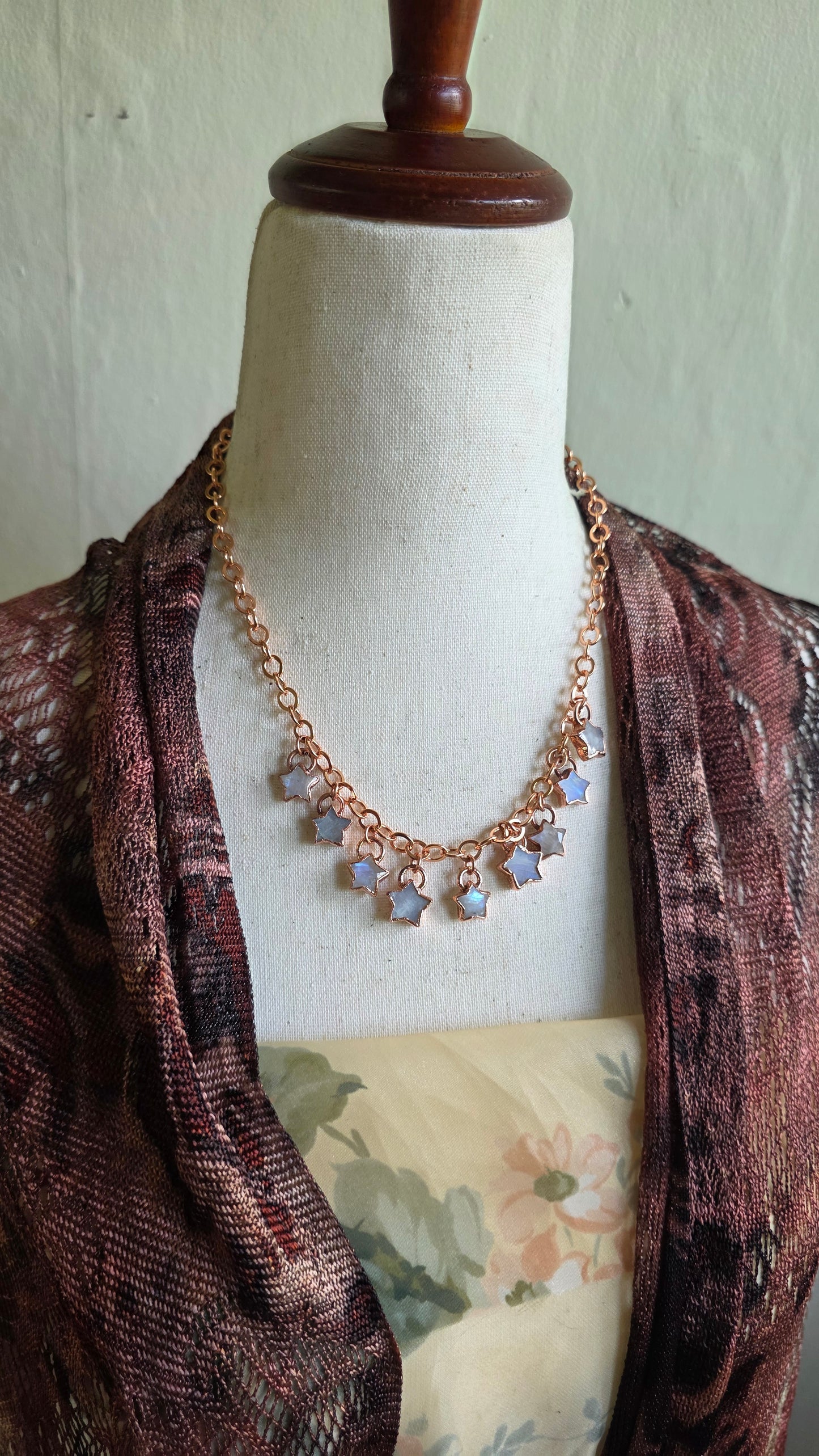 The High Priestess: Moonstone Star Copper Statement Necklace