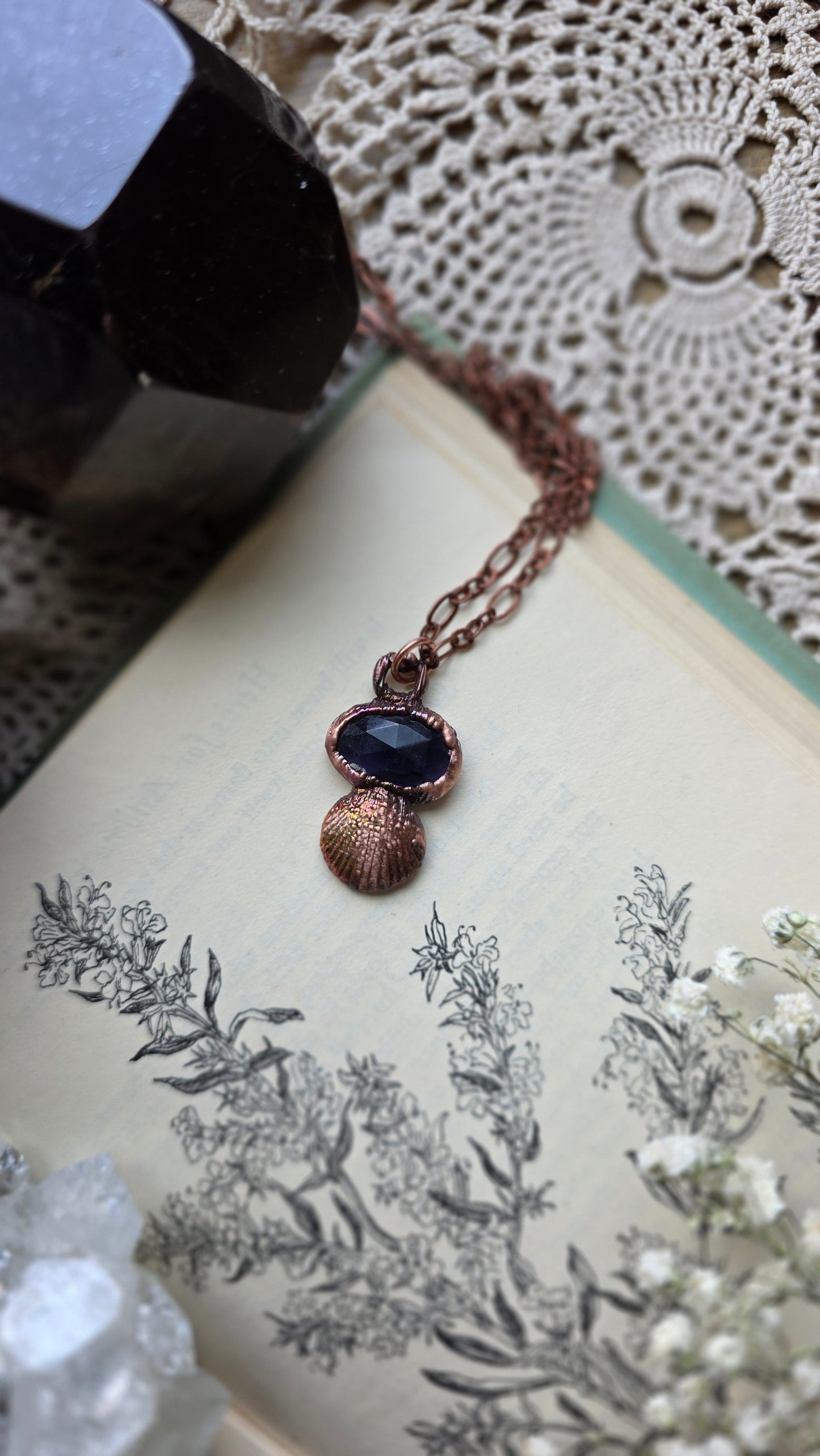 Rooted: Gem Kyanite with Real Shell Copper Necklace