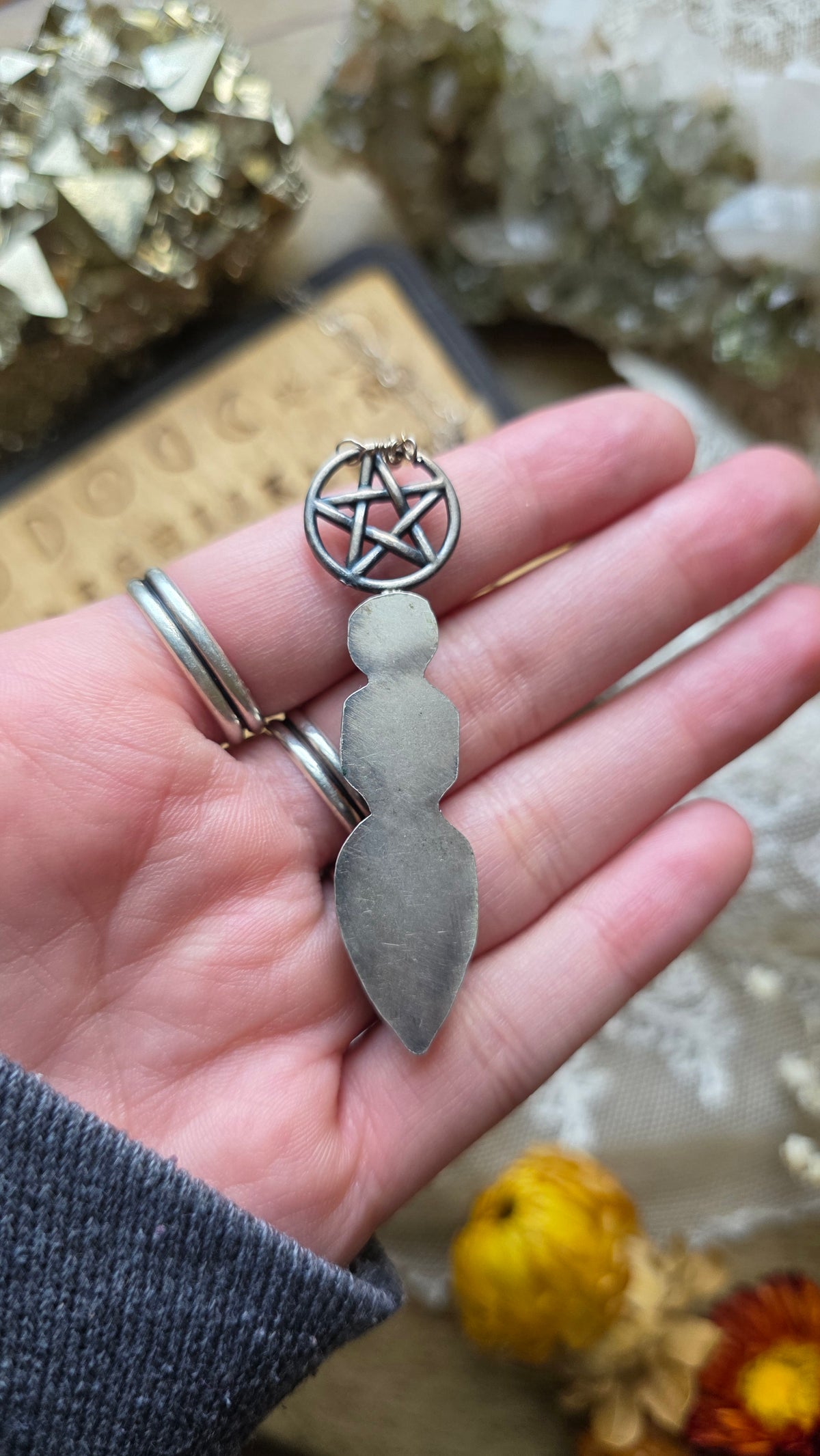 jdrewsilvers and xtwii collaboration:  Sterling Silver Pentacle Necklace with Ocean Jasper, Amber, and Citrine