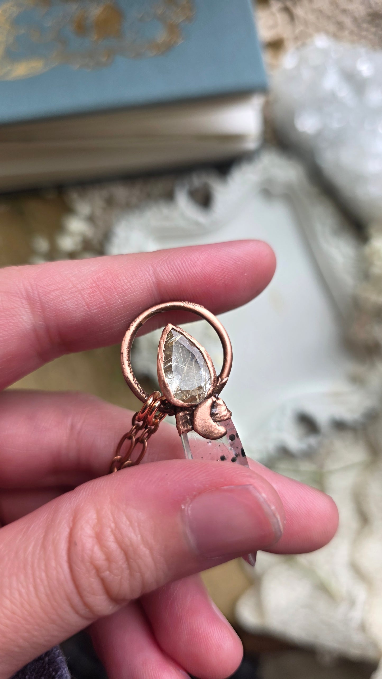 Hematite in Quartz with Rutilated Quartz Copper Necklace