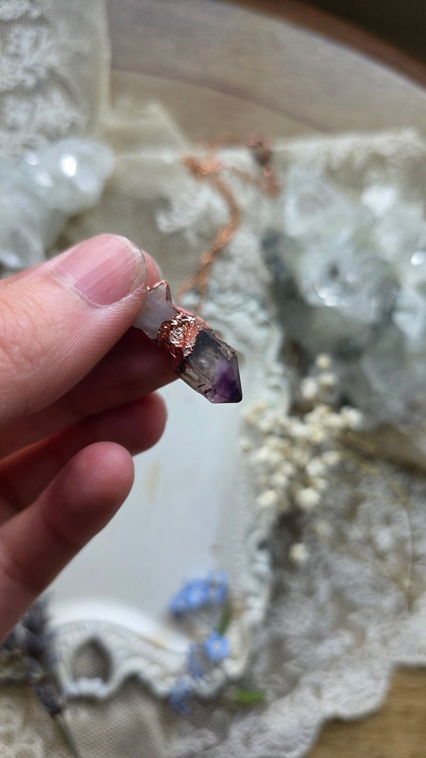 The High Priestess: Smokey Amethyst with Moonstone Star Copper Necklace