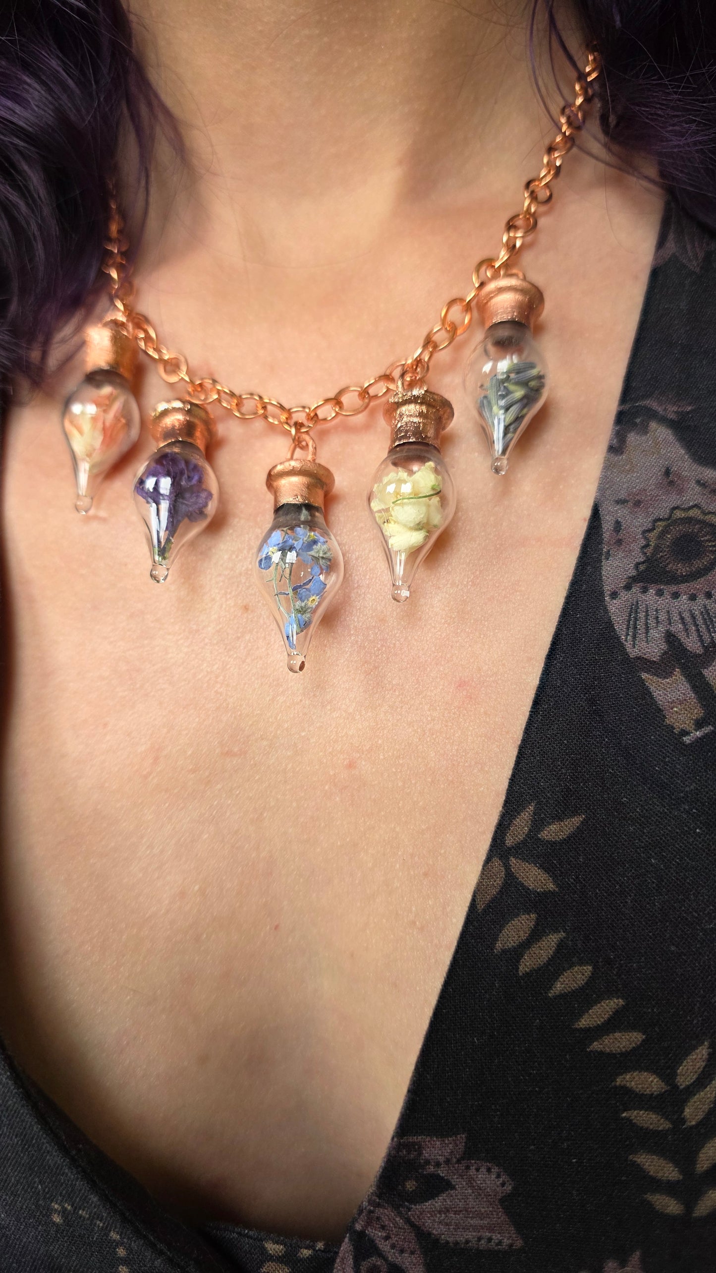 Floral vial copper choker