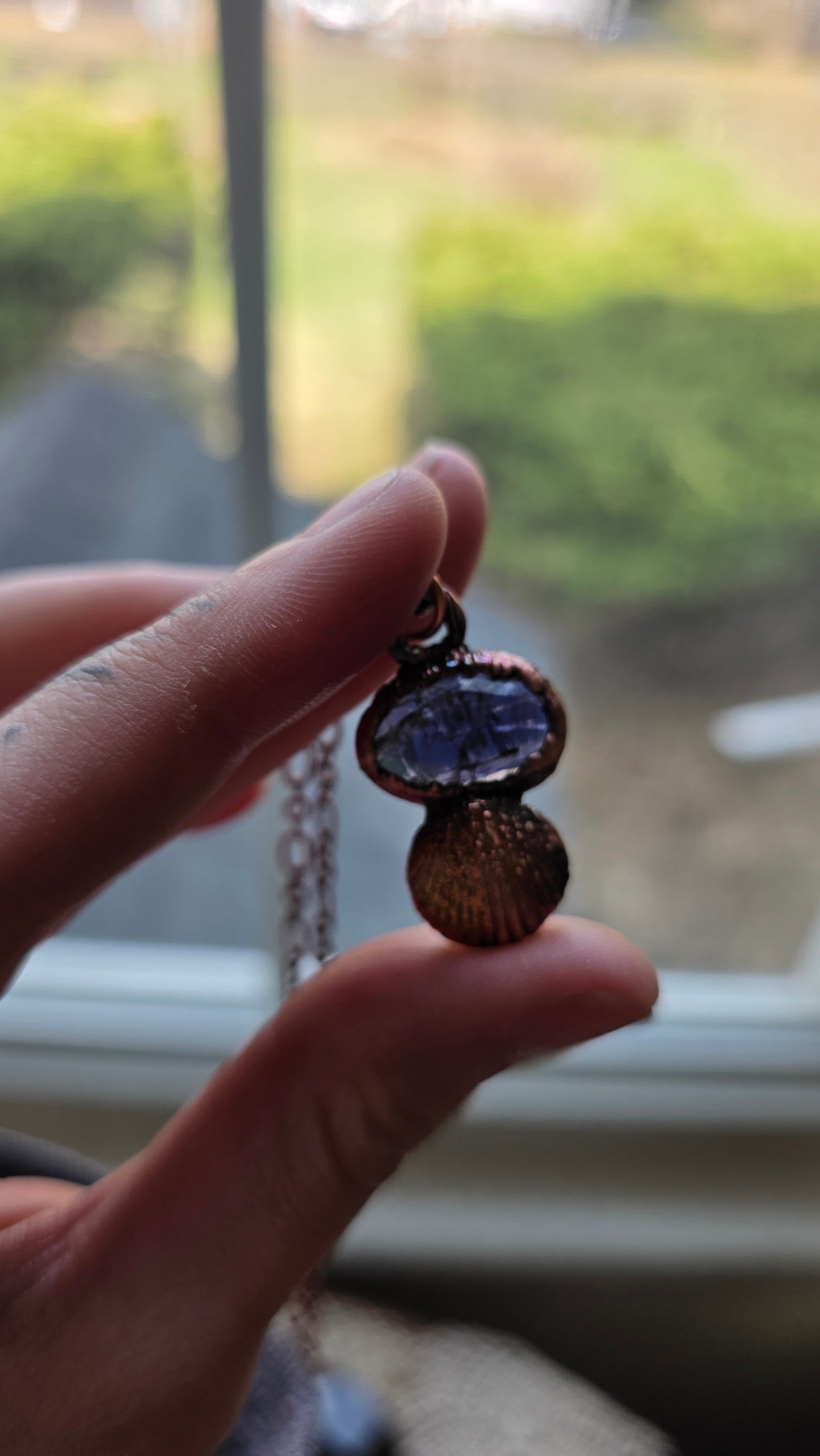 Rooted: Gem Kyanite with Real Shell Copper Necklace