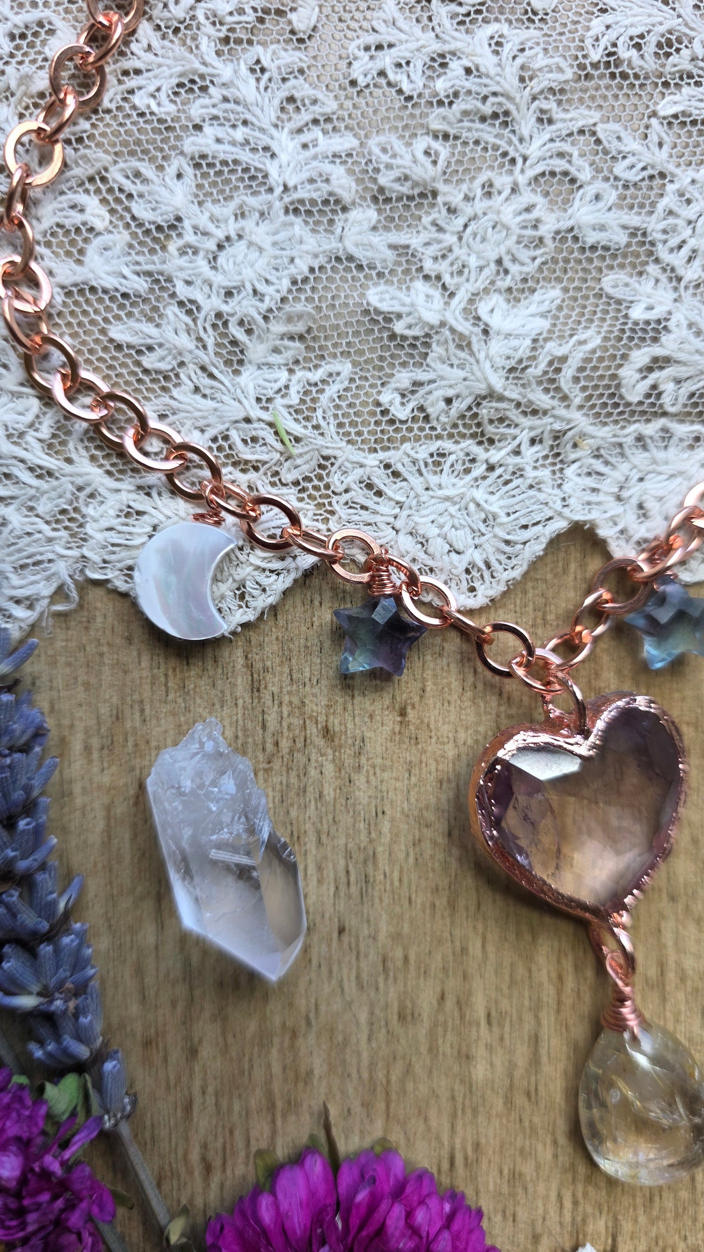 Faceted Ametrine Heart with Rutilated Quartz Copper Necklace