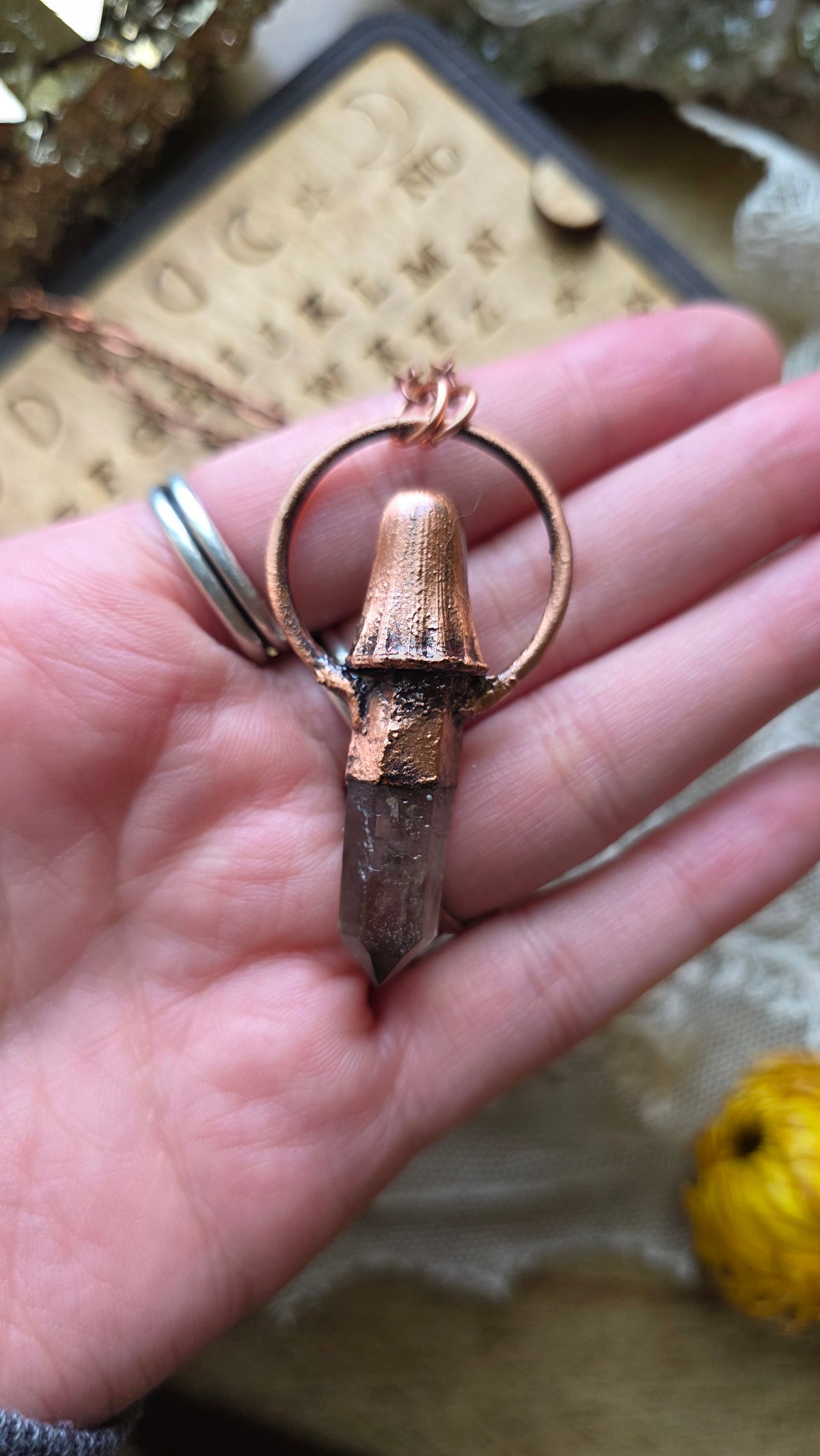 jdrewsilvers and xtwii collaboration: Smokey Quartz Copper Sheet Ghost Necklace