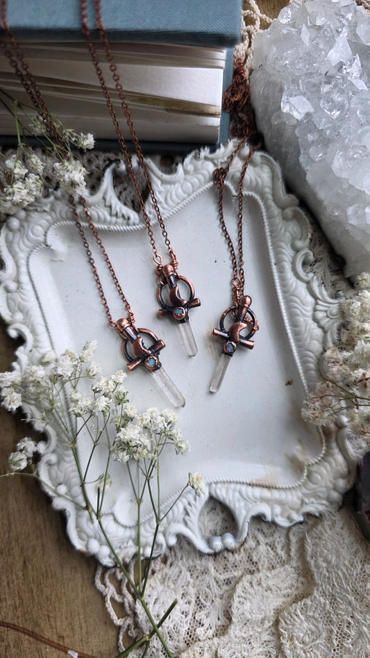 Mini Quarts and Australian Opal Copper Sword Necklace