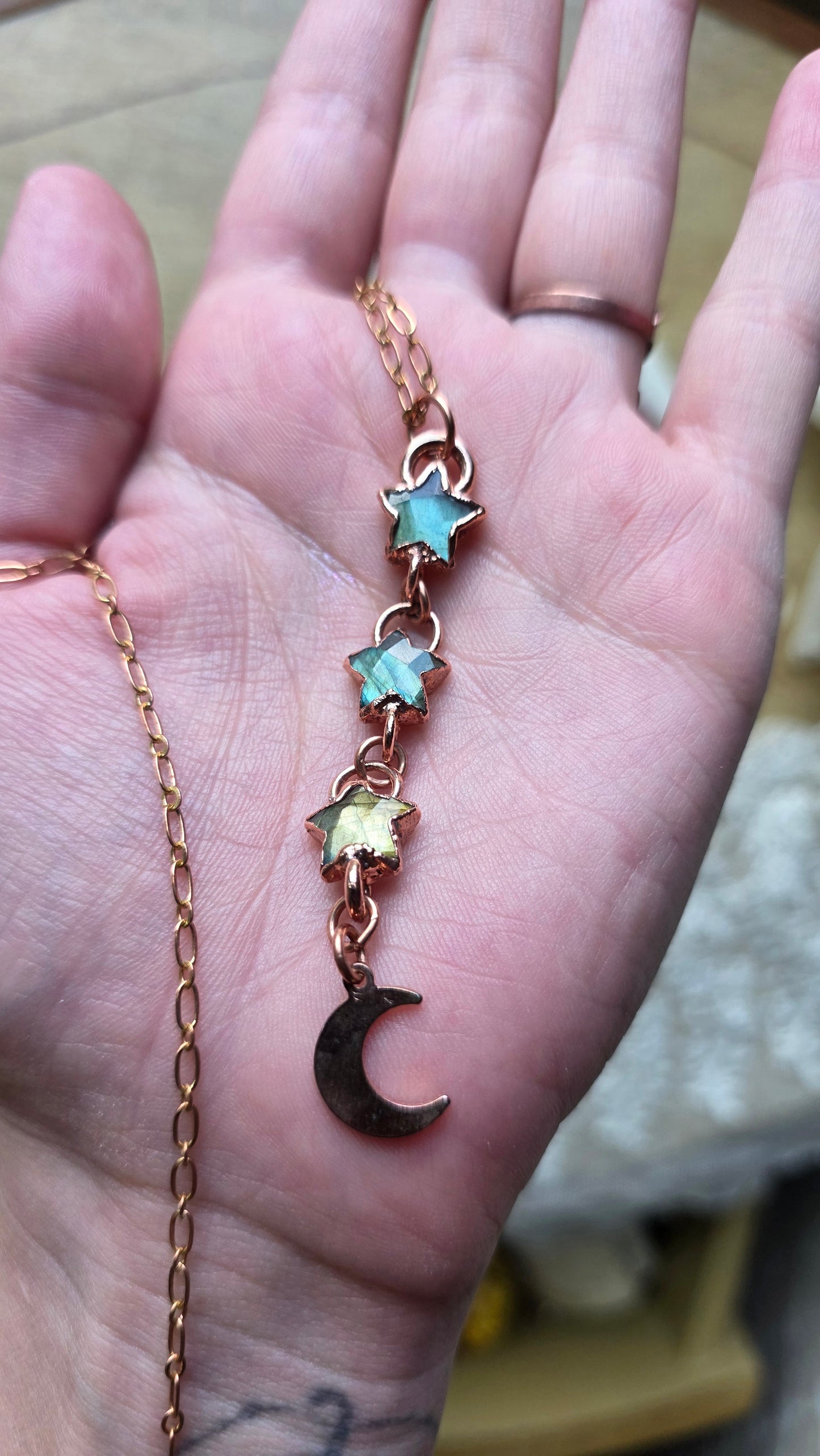 Triple Labradorite Star Copper Necklace