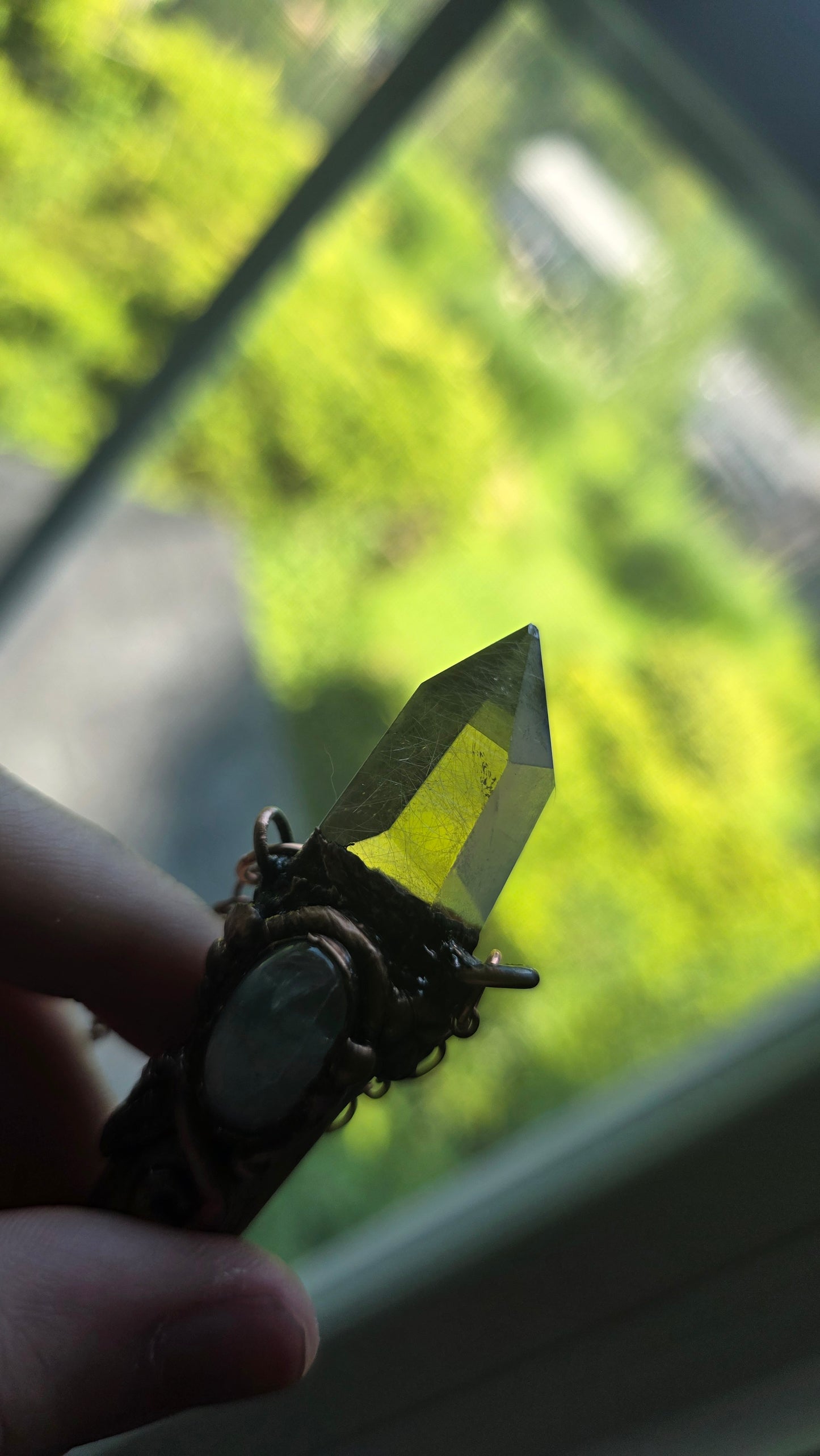 Valor: Natural Antler Shed Tip with Moonstone and Rutilated Quartz