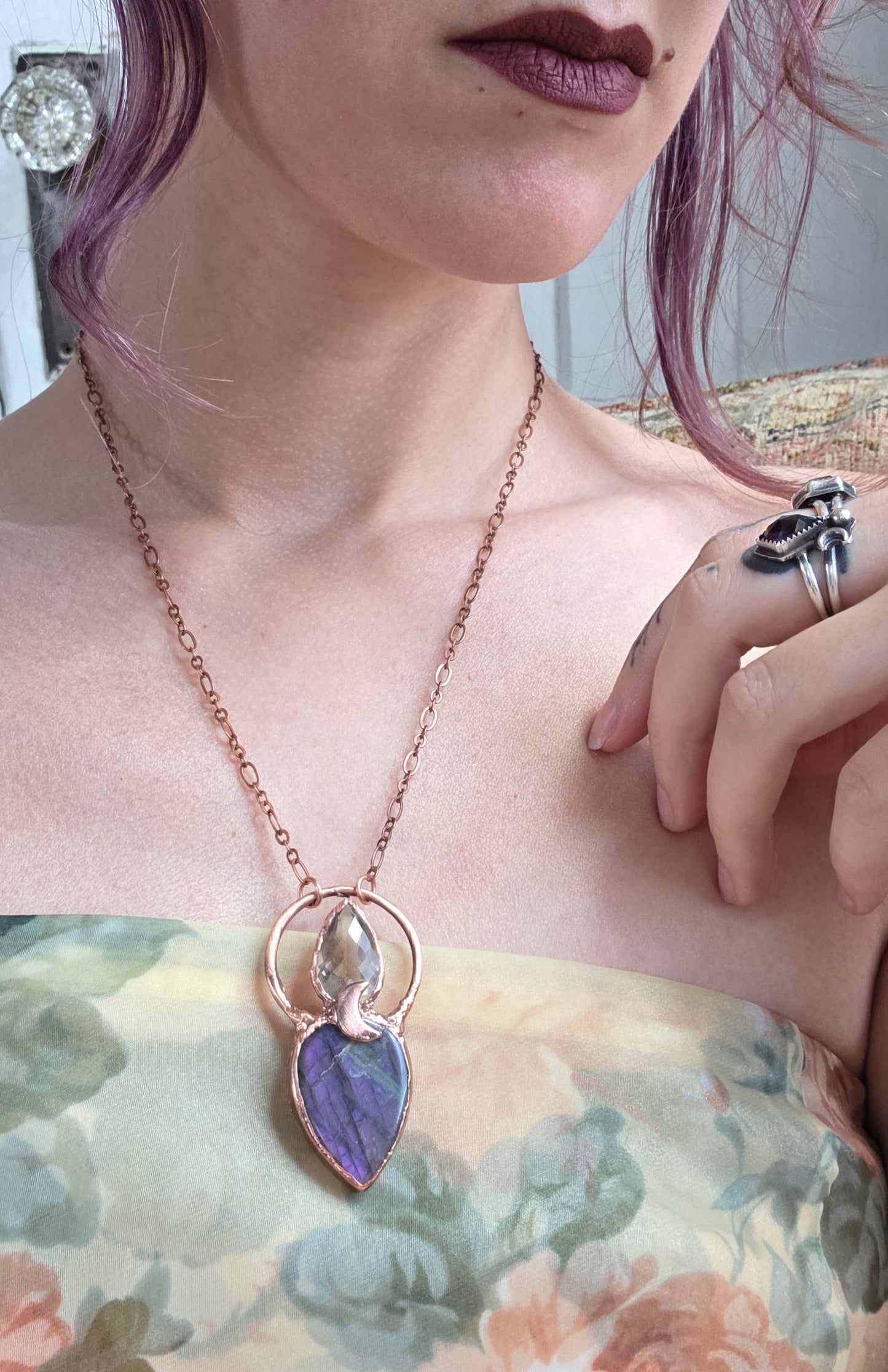 Labradorite with Smokey Quartz Copper Necklace