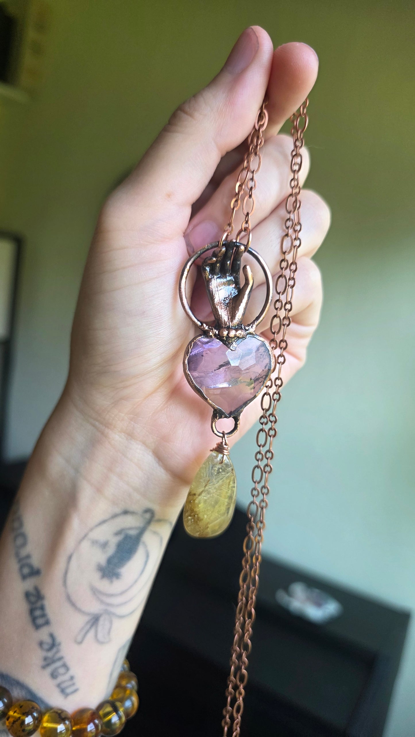 The Seer: Ametrine Heart with Rutilated Quartz