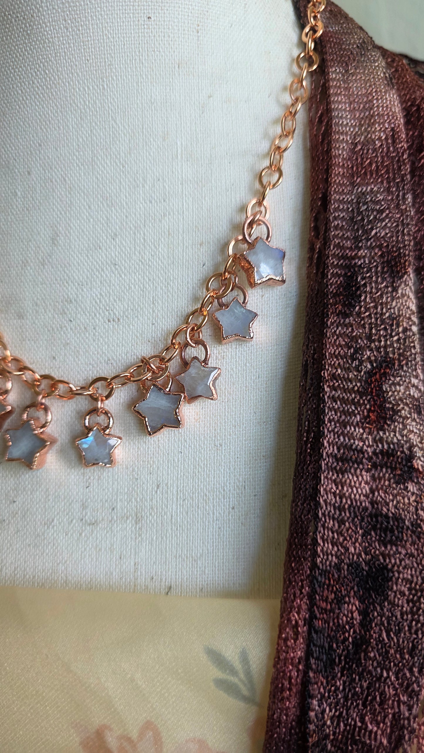The High Priestess: Moonstone Star Copper Statement Necklace