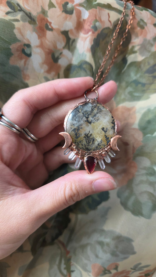 Dendritic Quartz with Garnet Copper Necklace
