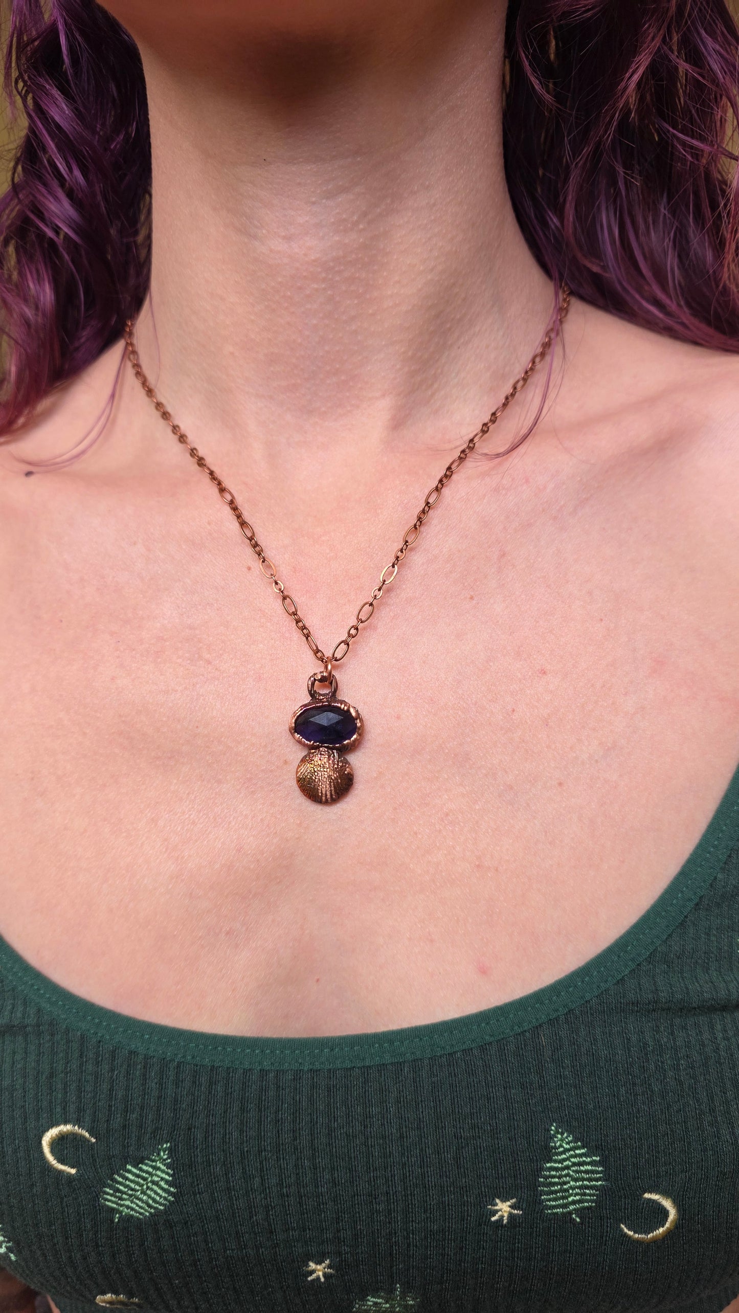 Rooted: Gem Kyanite with Real Shell Copper Necklace