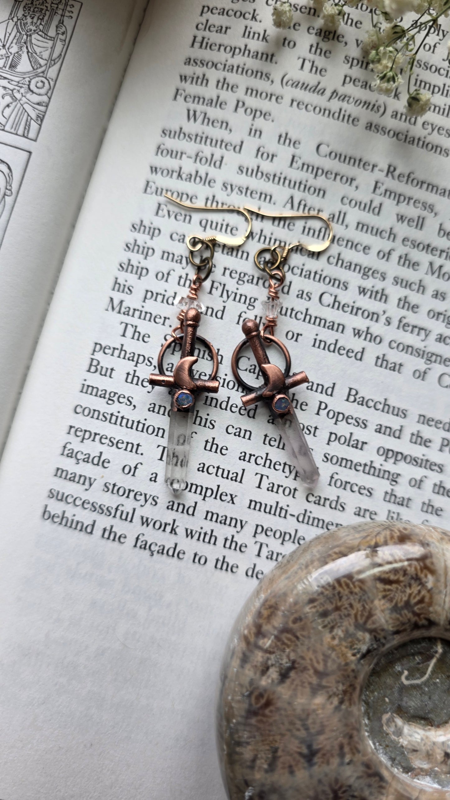 Mini quartz sword with Australian opal dangle earrings