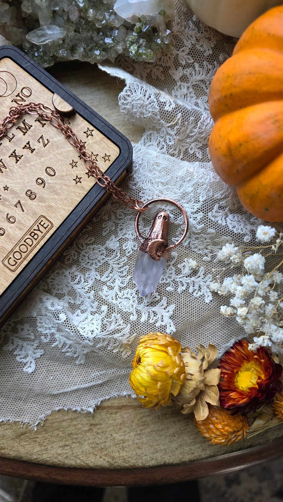jdrewsilvers and xtwii collaboration: Copper Quartz Sheet Ghost Necklace