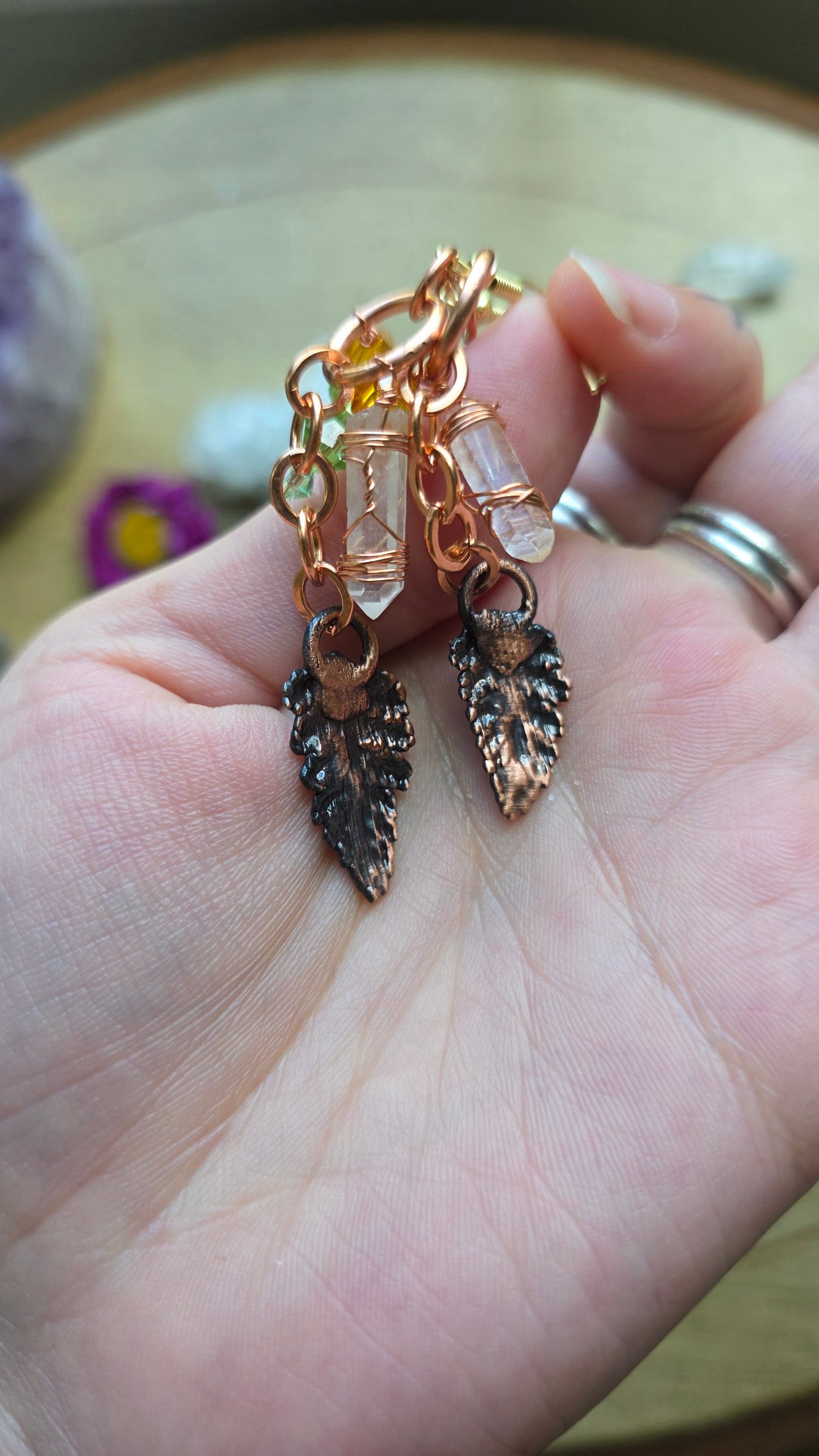 Copper Encased Fern Dangly Earrings