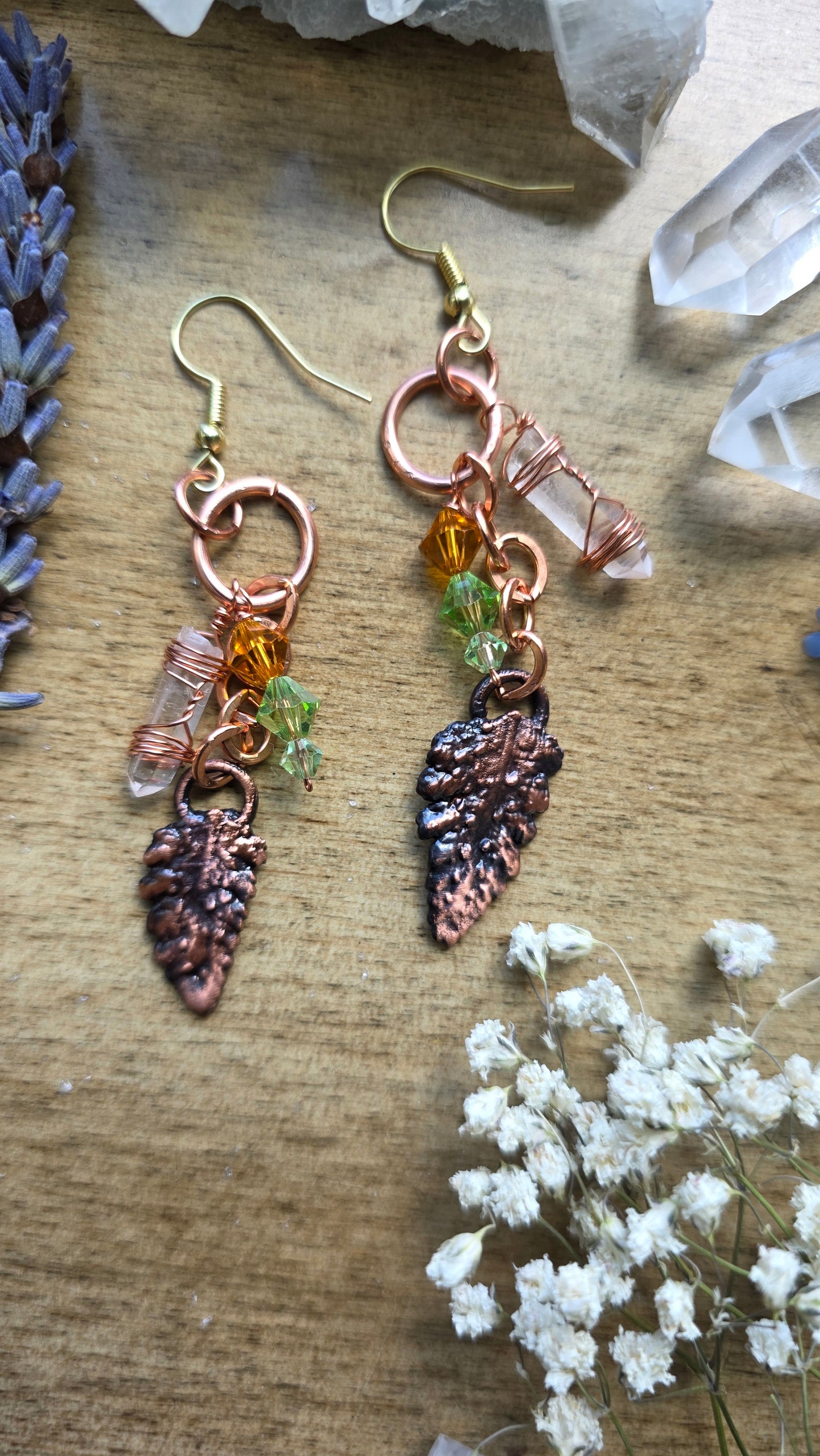 Copper Encased Fern Dangly Earrings