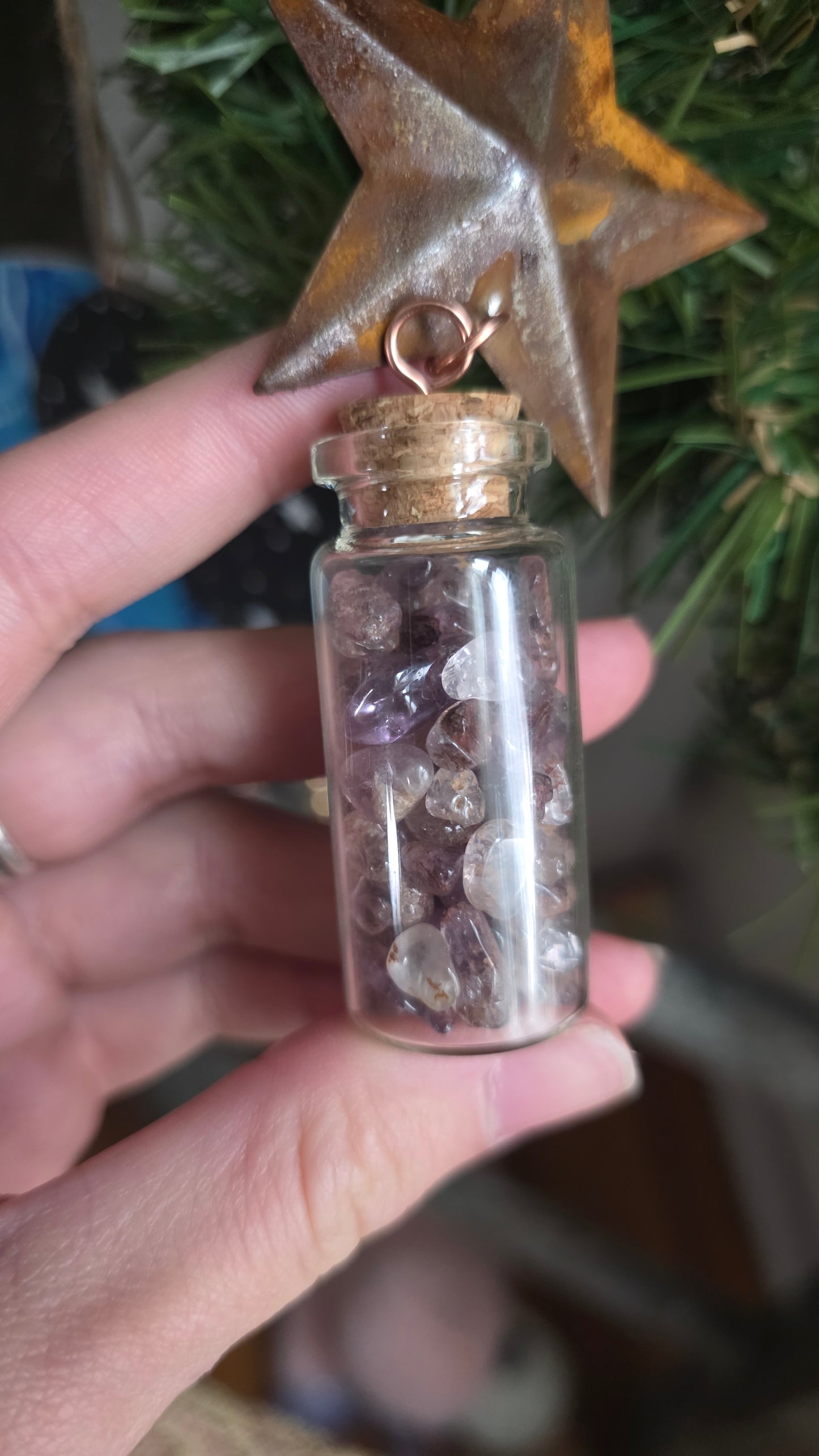 Tin Star and Crystal Vial Ornament