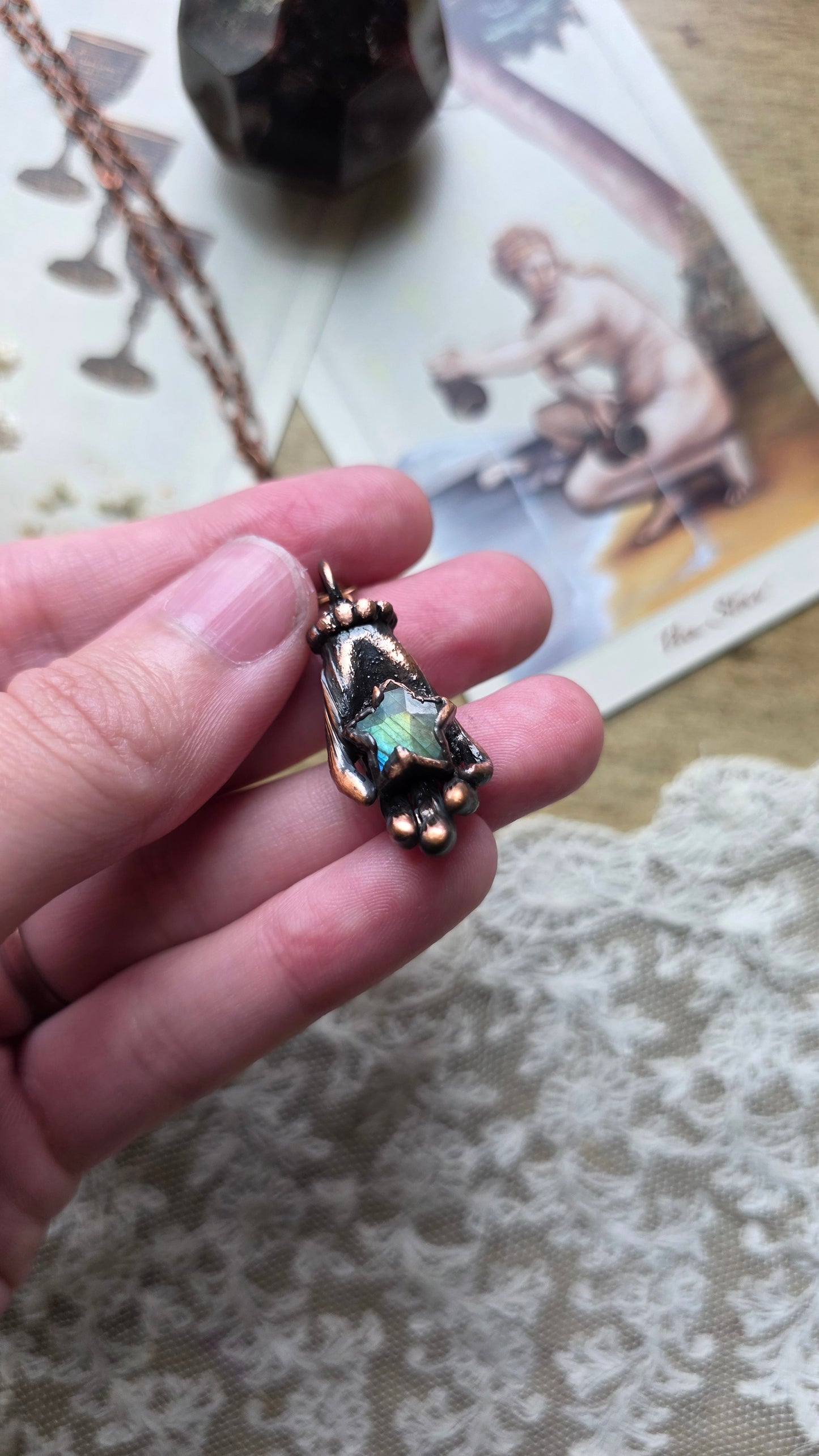 Labradorite Star in Hand Copper Necklace