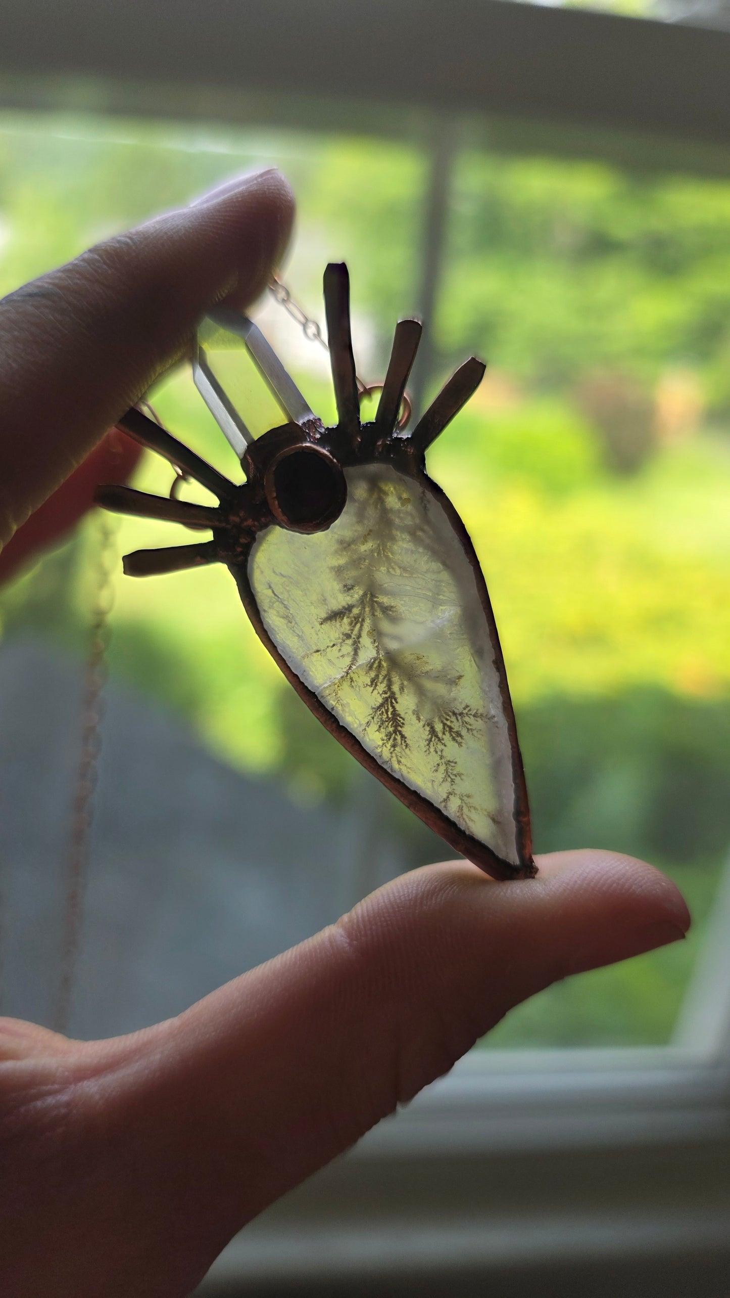 The High Priestess: Dendritic Quartz with Garnet and Citrine Copper Necklace