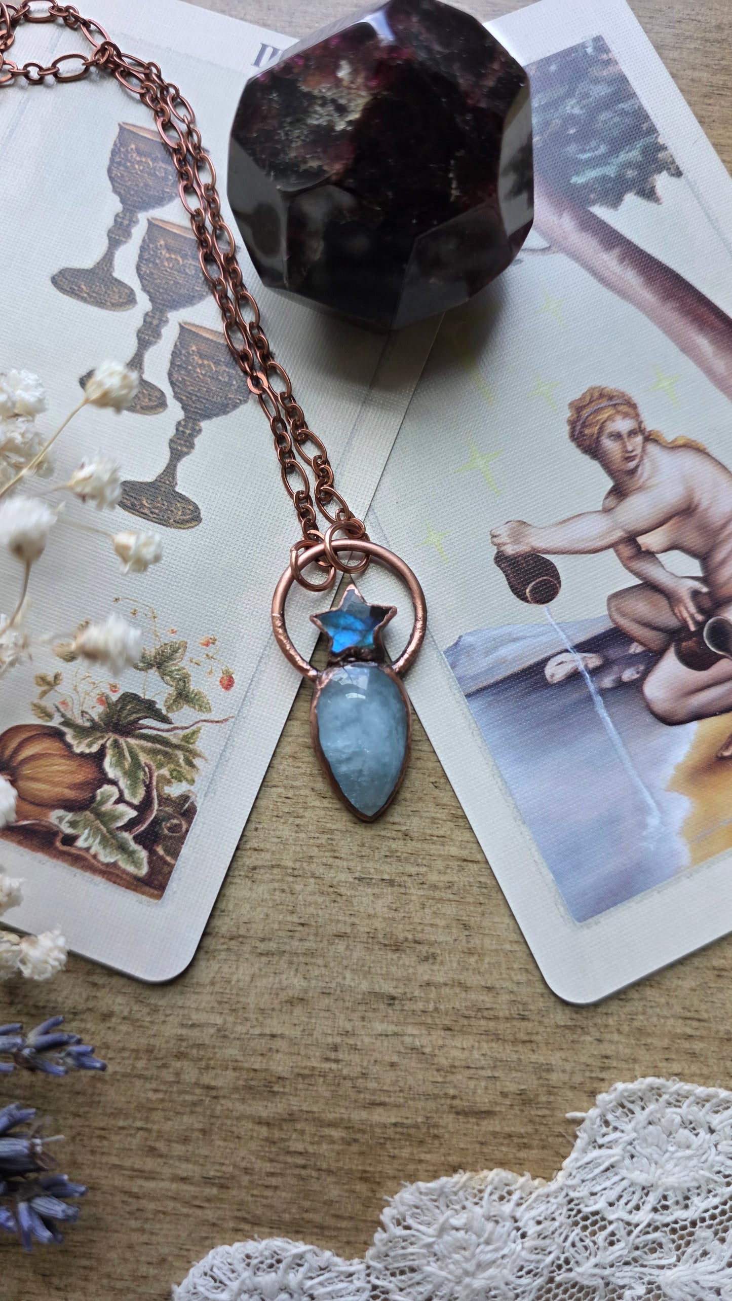 Aquamarine and Labradorite Star Copper Necklace