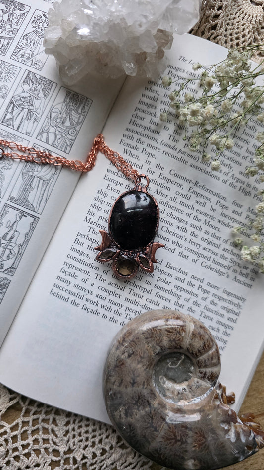 Garnet and Smokey Topaz Copper Pendant