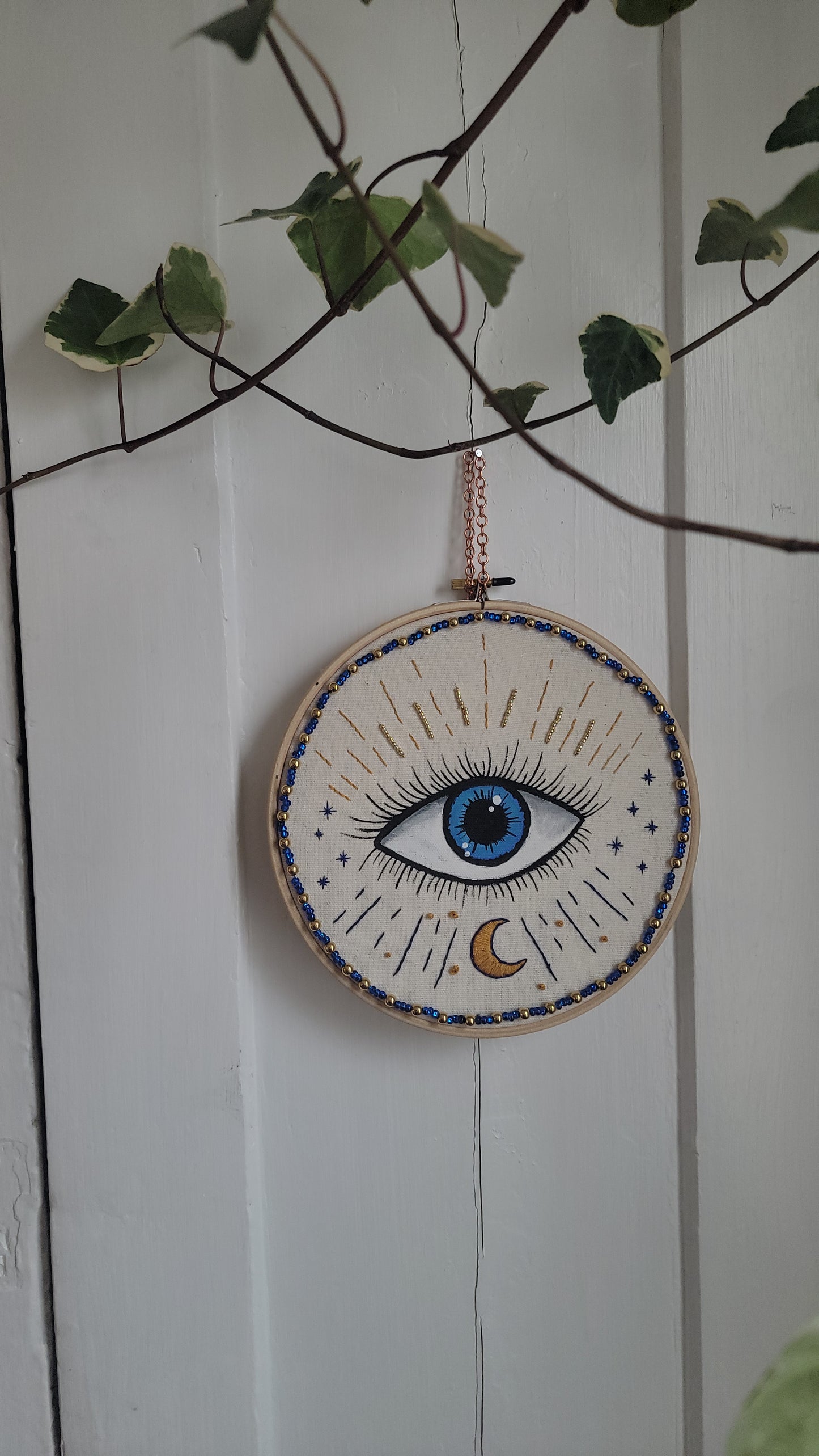 Mixed Media Painted and Embroidered Protective Eye Piece