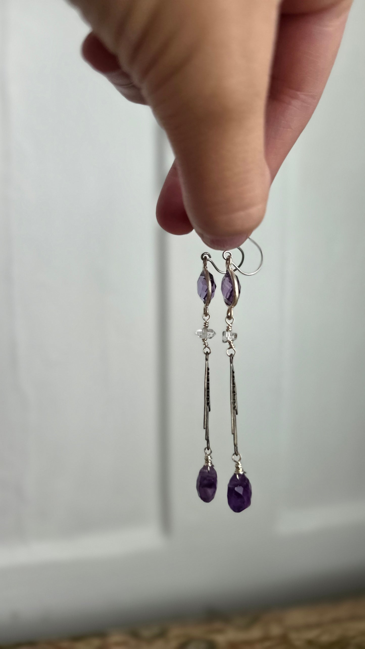 Sterling Silver Palmistry Moonphase Earrings with Amethyst