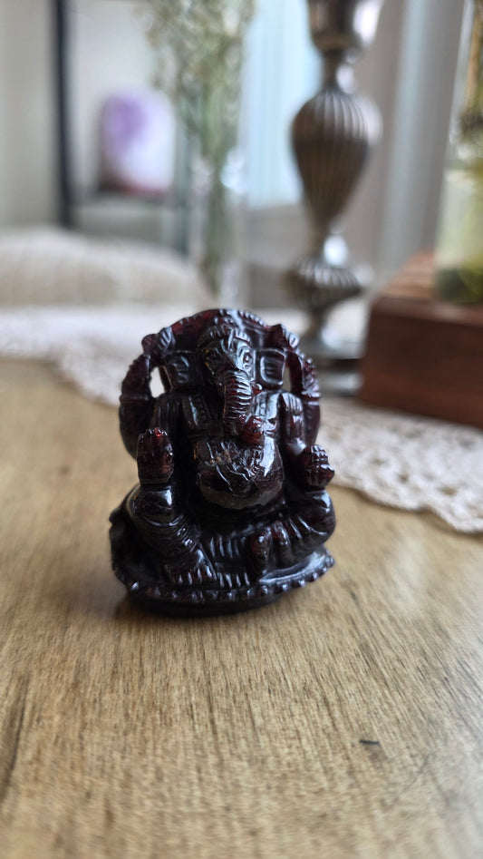 Hand Carved Garnet Ganesh