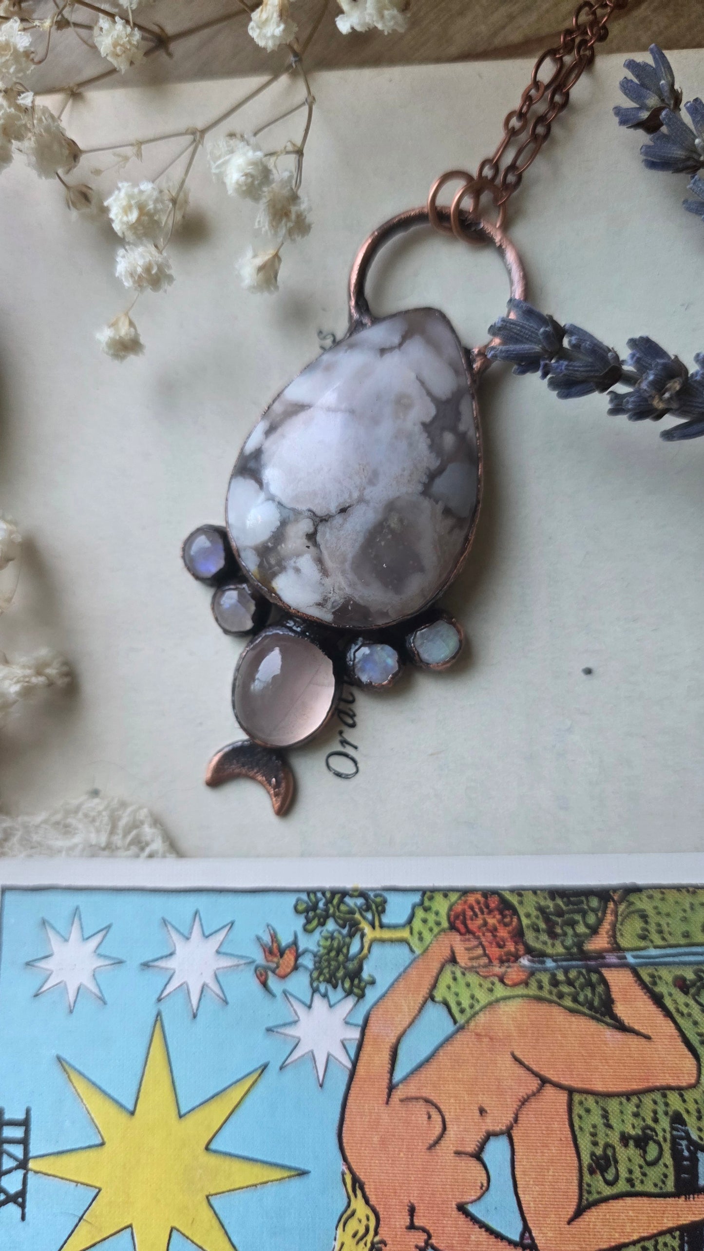 Floral Love: Flower Agate with Moonstone and Rose Quartz