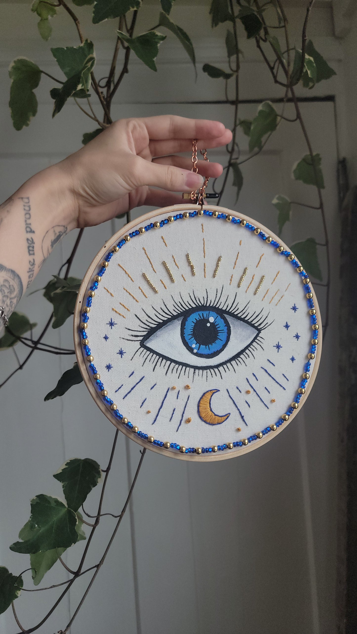 Mixed Media Painted and Embroidered Protective Eye Piece