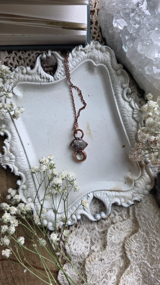 Herkimer Quartz with Libyan Desert Glass Copper Choker