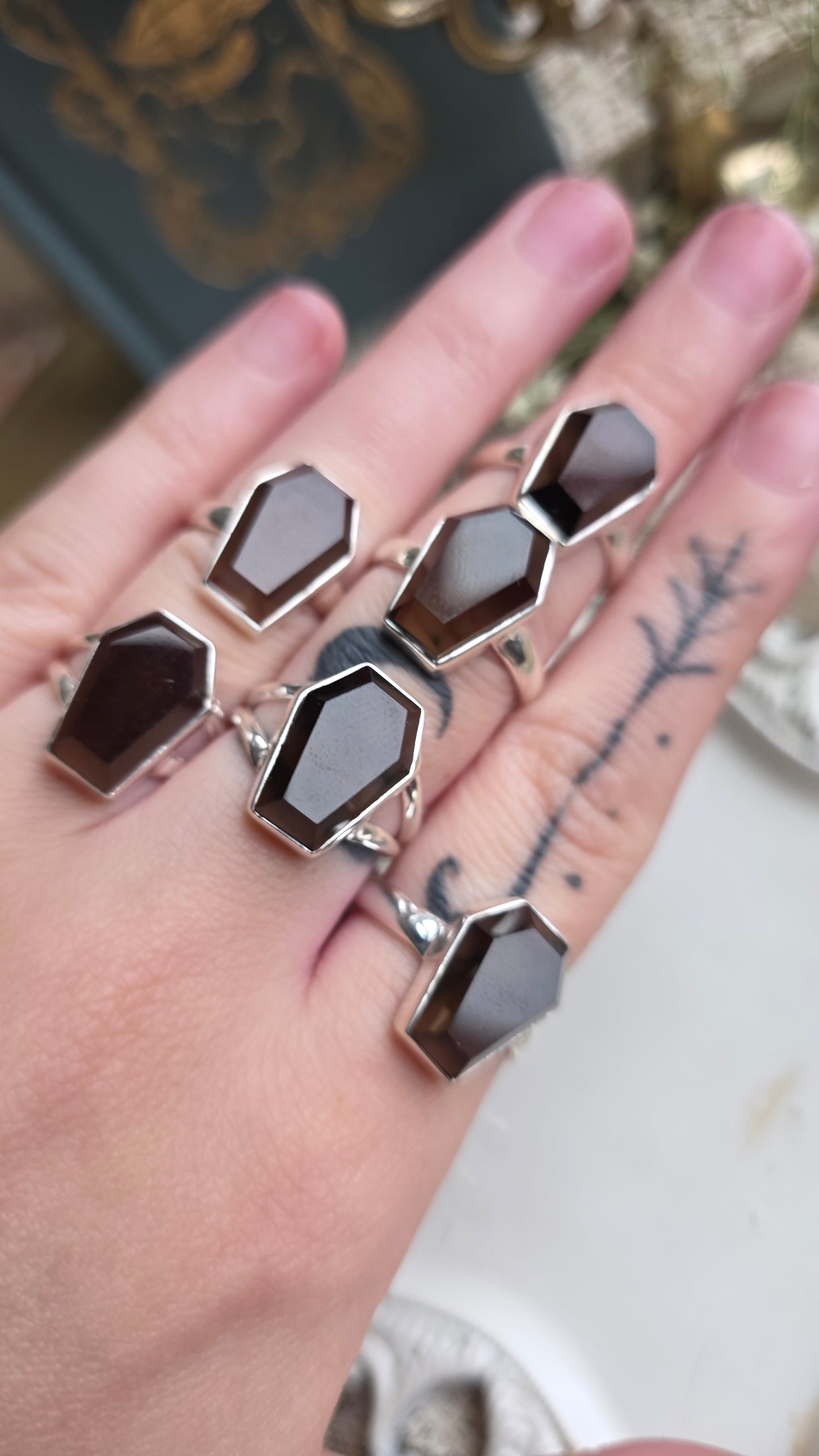 Sterling Silver Smokey Quartz Coffin Ring