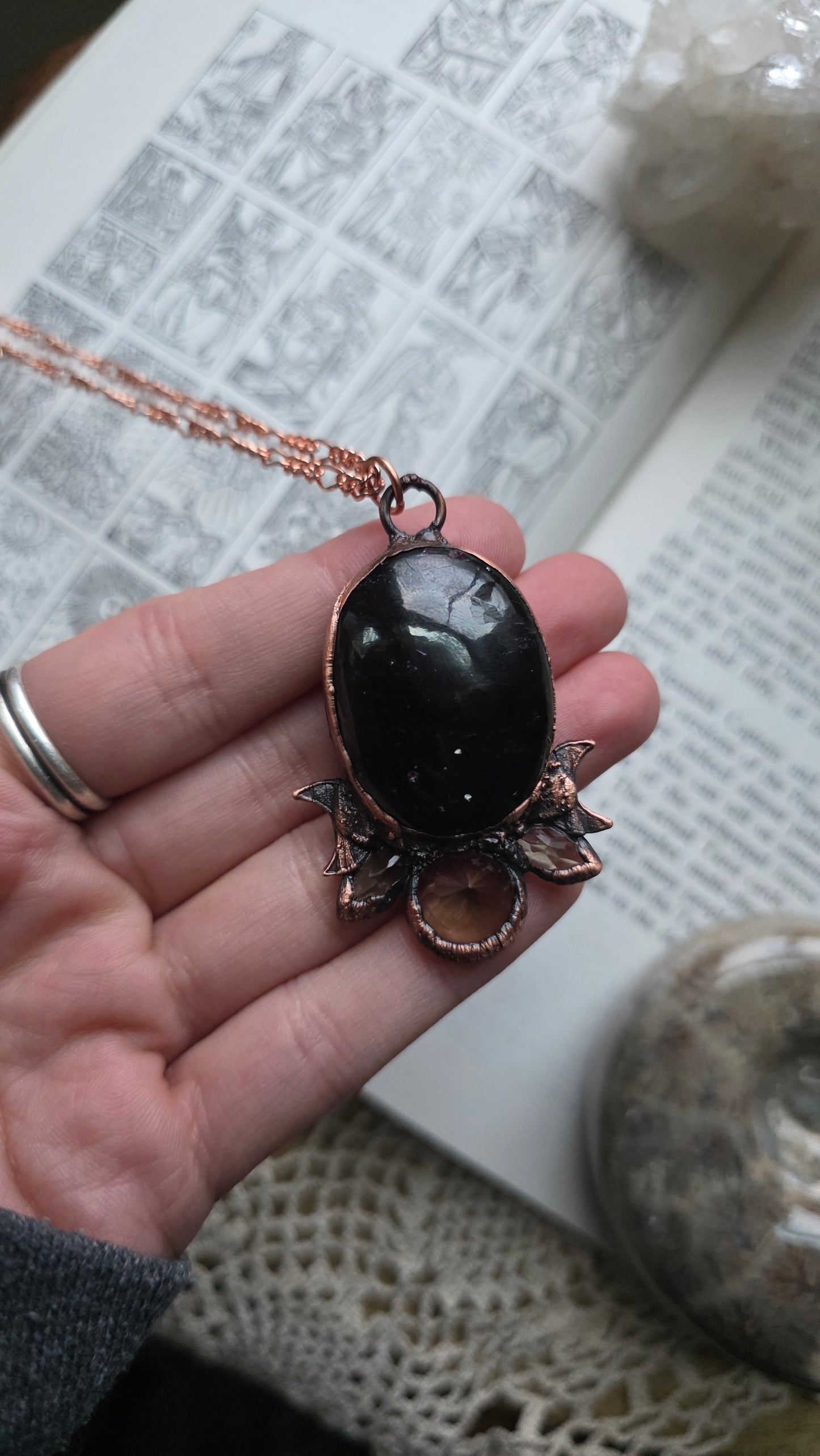 Garnet and Smokey Topaz Copper Pendant