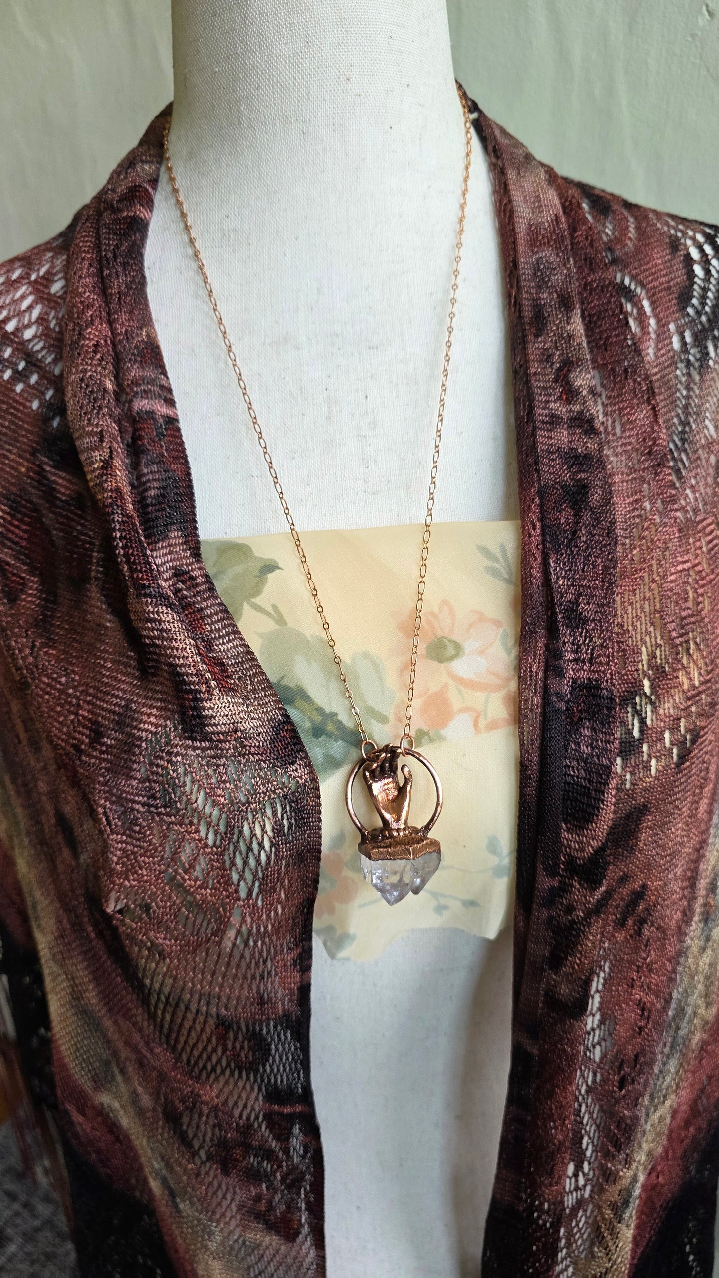 The High Priestess: Twin Quartz Point with Hand Copper Necklace