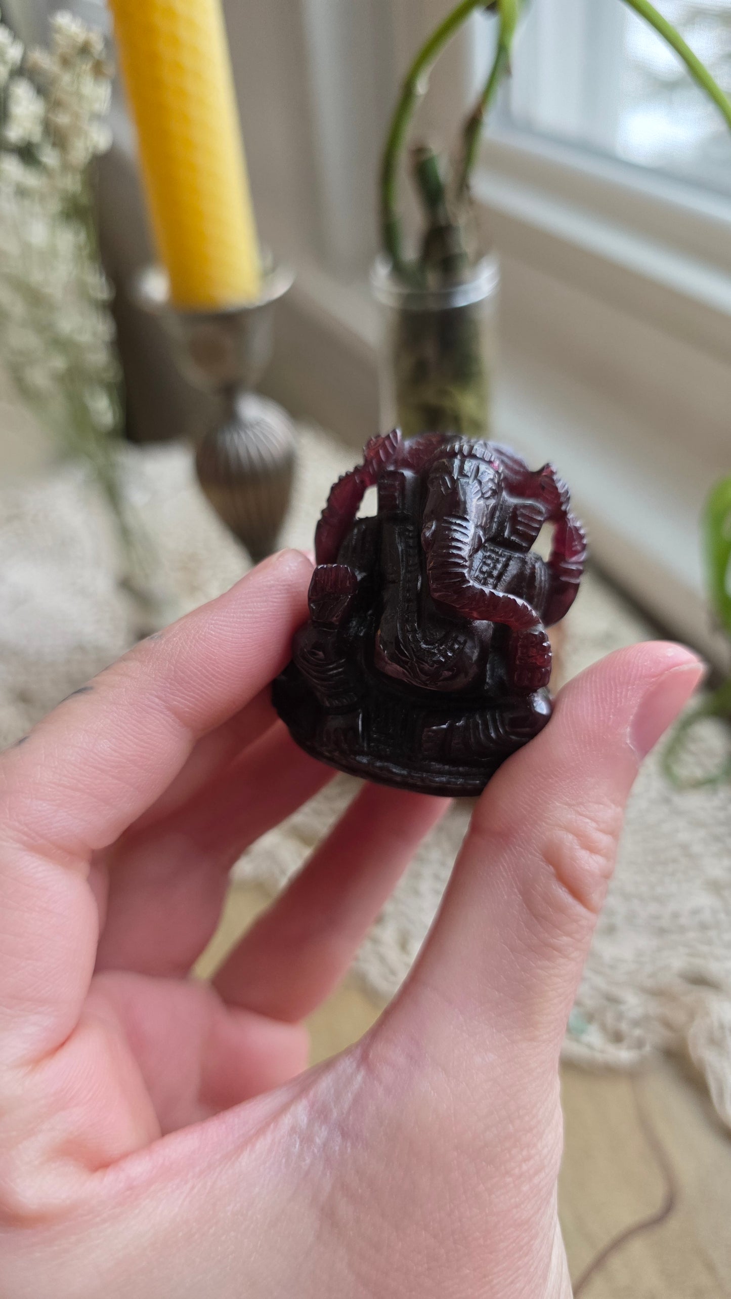 Hand Carved Garnet Ganesh